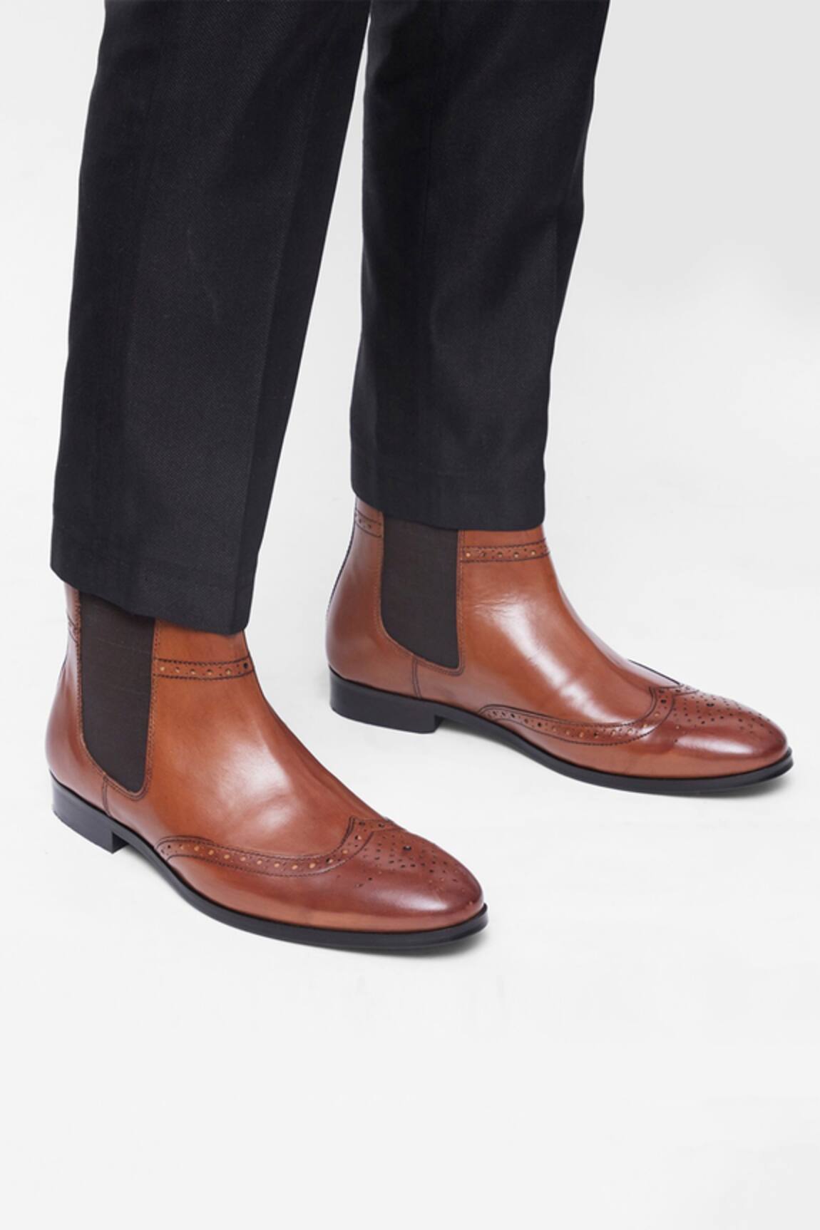Hats Off Accessories Genuine Leather Wing-Tip Chelsea Boots
