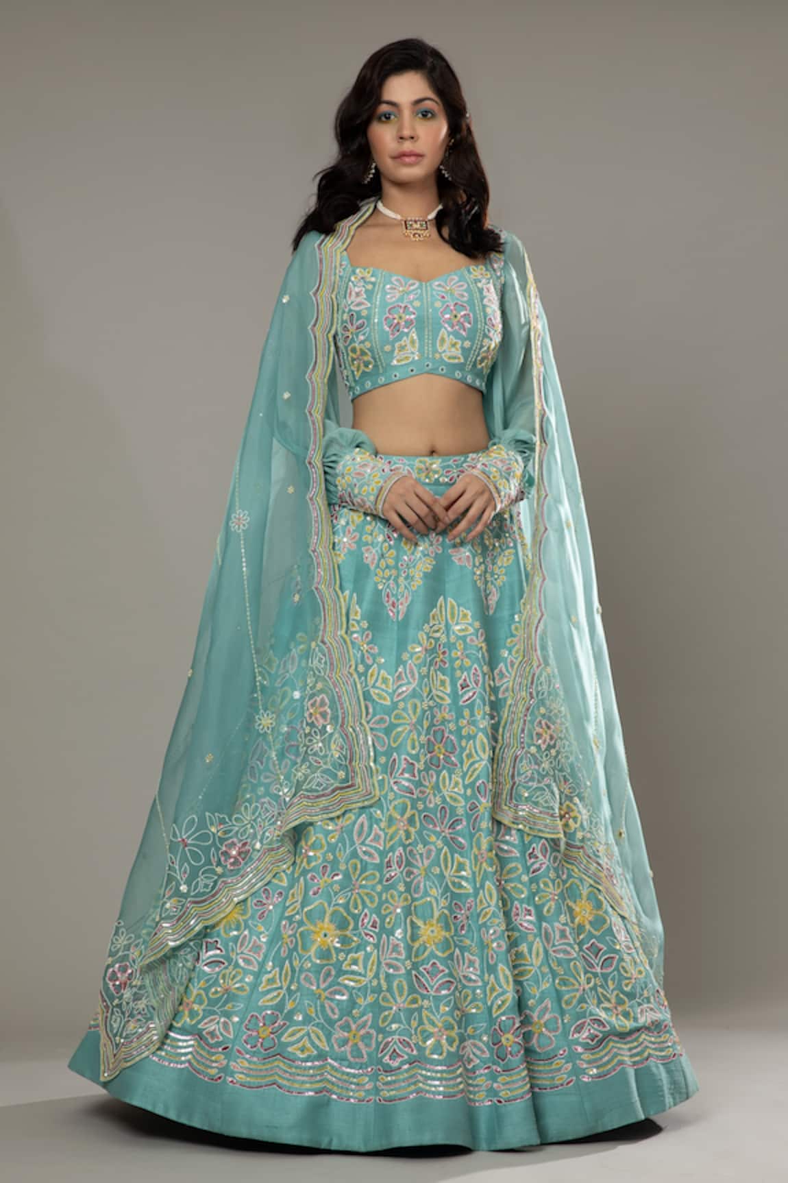 I AM Design Peppermint Candy Embroidered Bridal Lehenga Set 