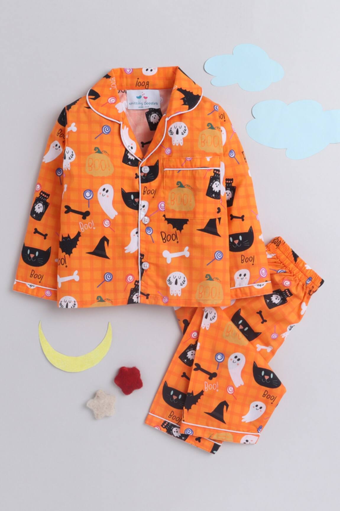 Knitting Doodles Halloween Print Night Suit Set