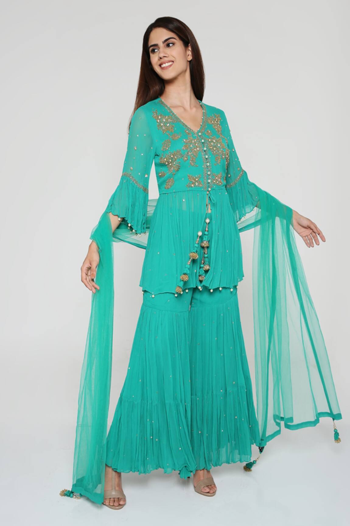 Bha Sha Ina Embroidered Tunic Sharara Set