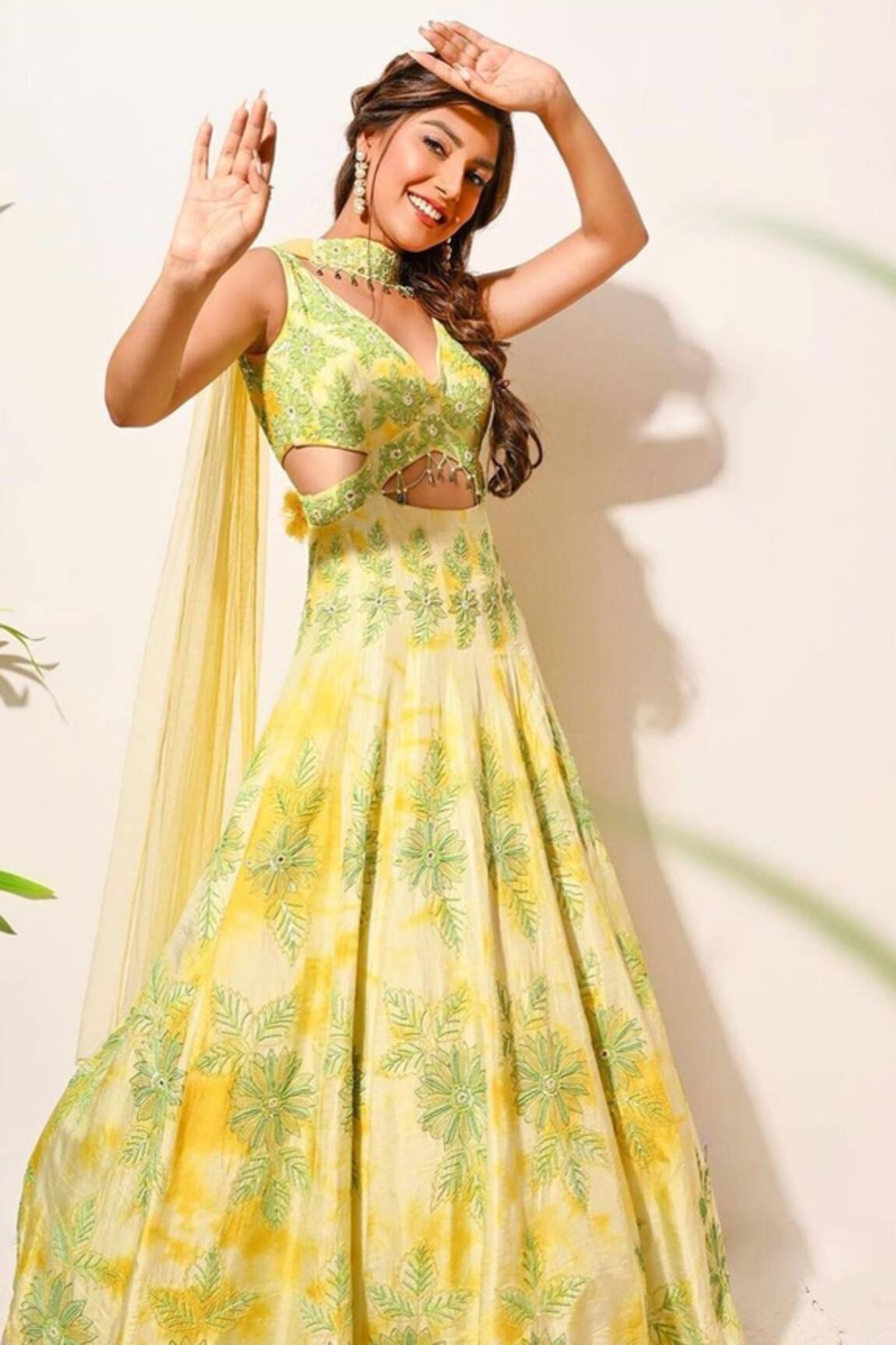 Nitisha Kashyap Official Tie & Dye Floral Embroidered Anarkali With Choker Dupatta