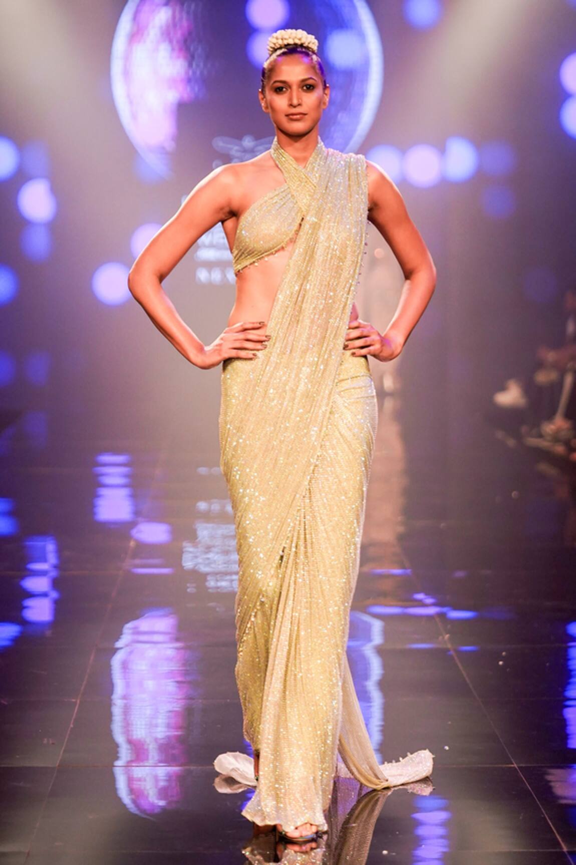 Itrh Lavish Lose Pre-Draped Saree With Halter Blouse