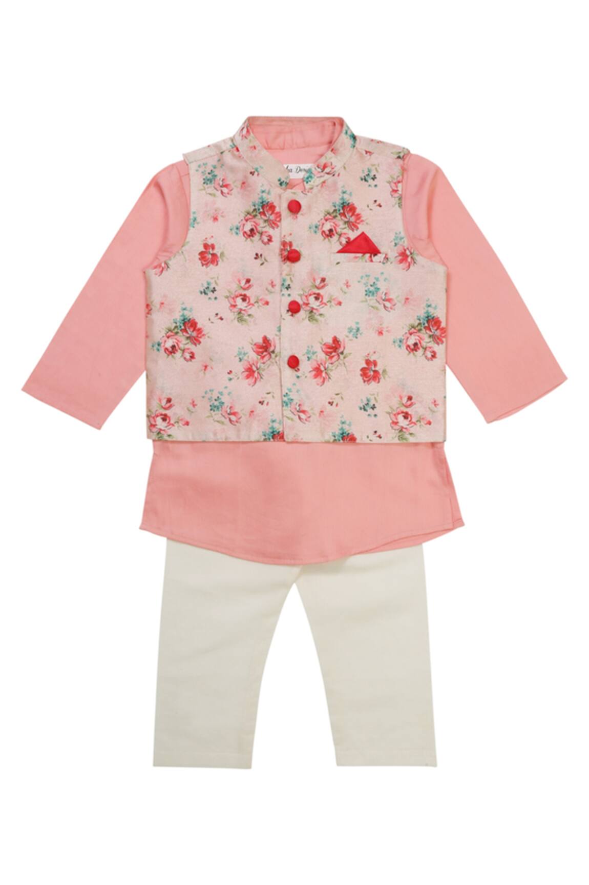 Saka Designs Floral Print Bundi Kurta Set 