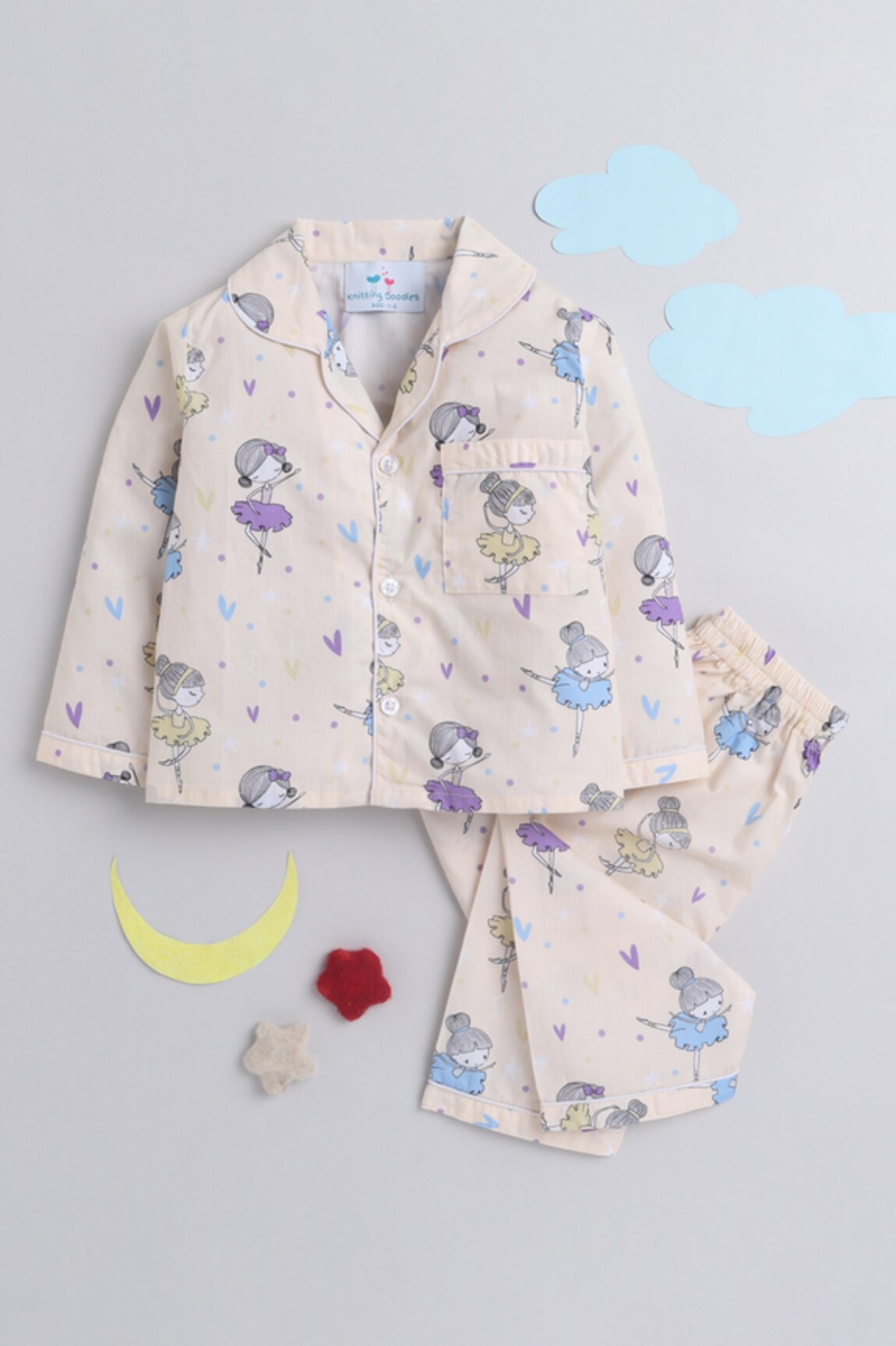 Knitting Doodles Ballerina Print Night Suit Set