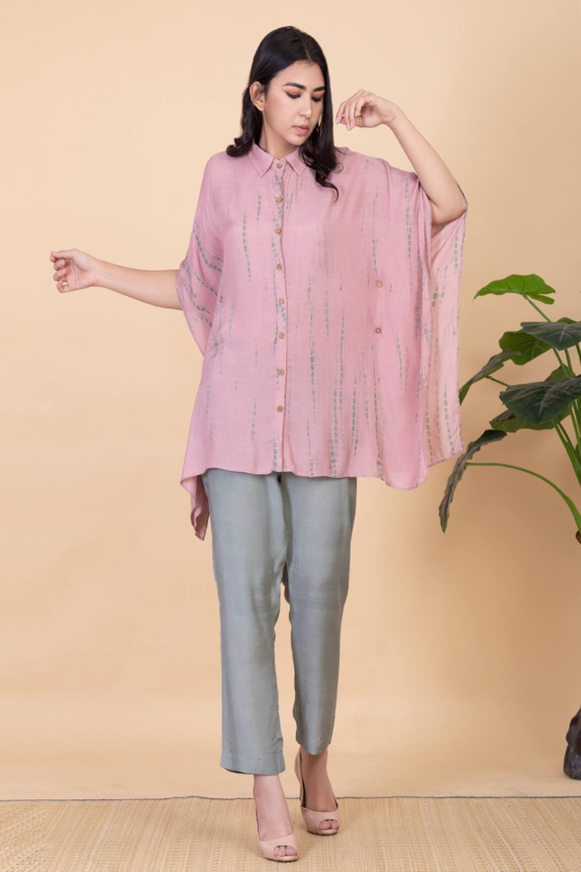 Chambray & CO. Blush Pink Tie Dye Kaftan & Sage Green Pant Set