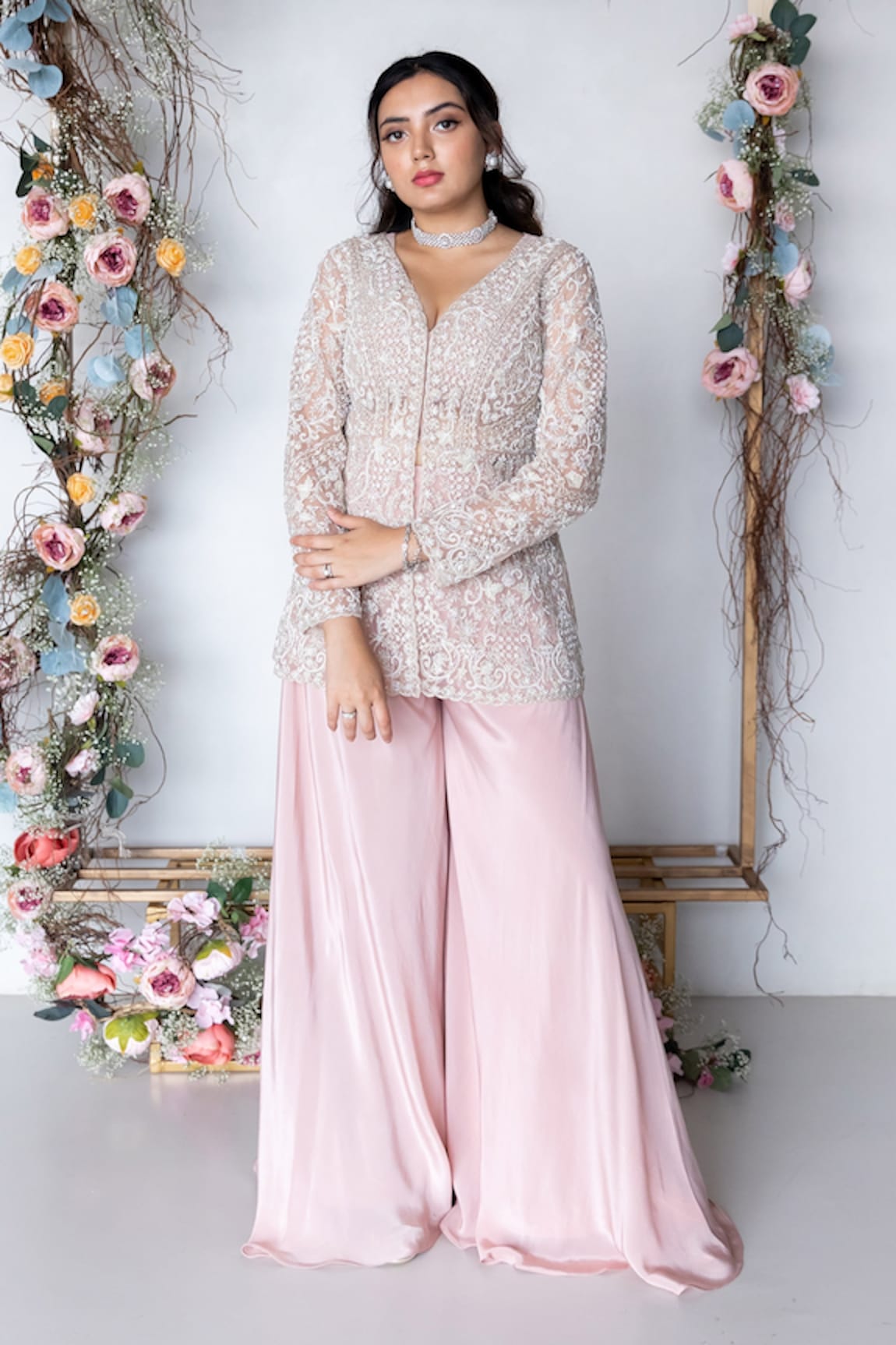 Sunita Bhandari Embroidered Peplum Kurta & Sharara Set