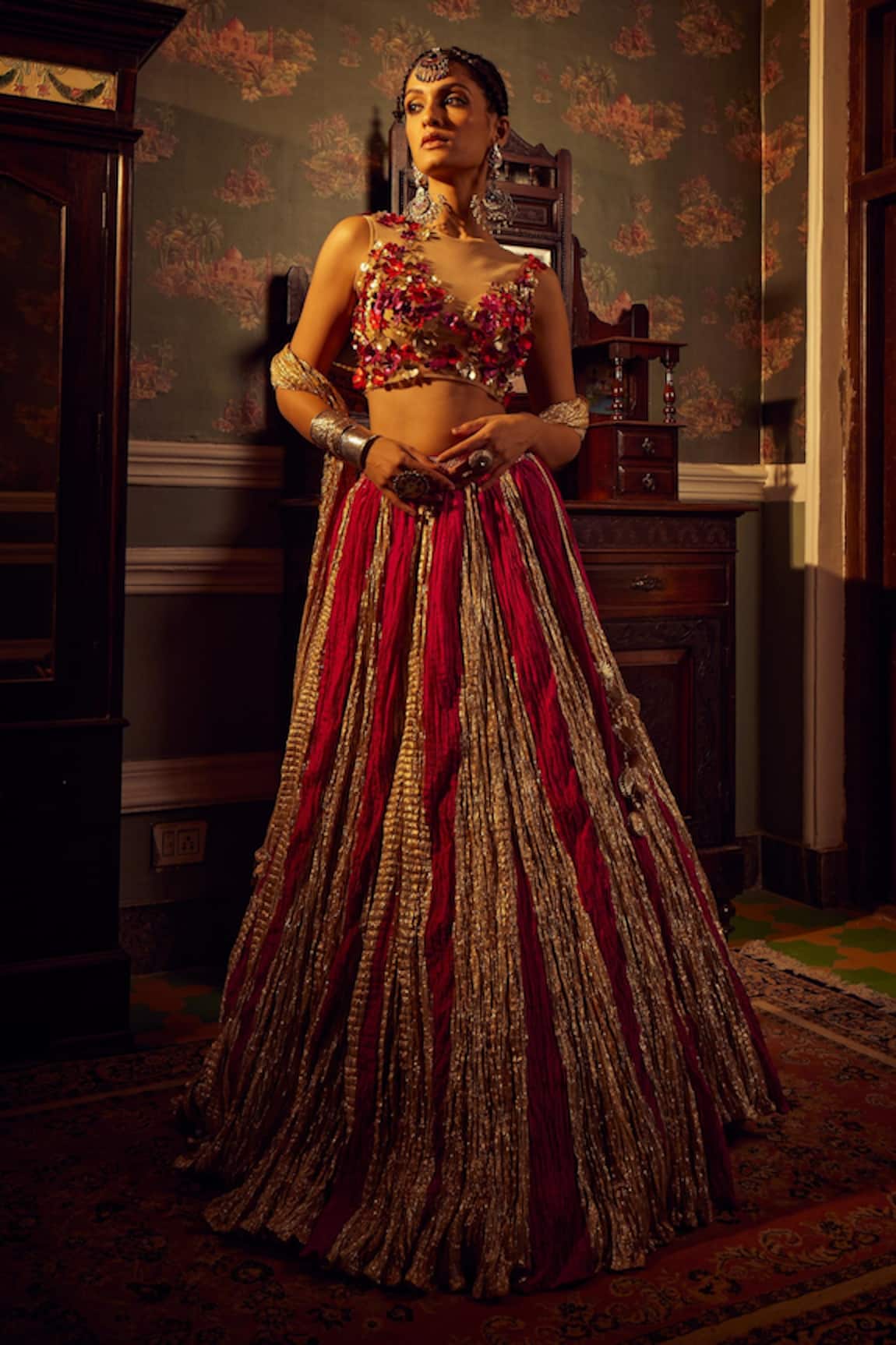 Etasha By Asha Jain Textured Flared Lehenga Set