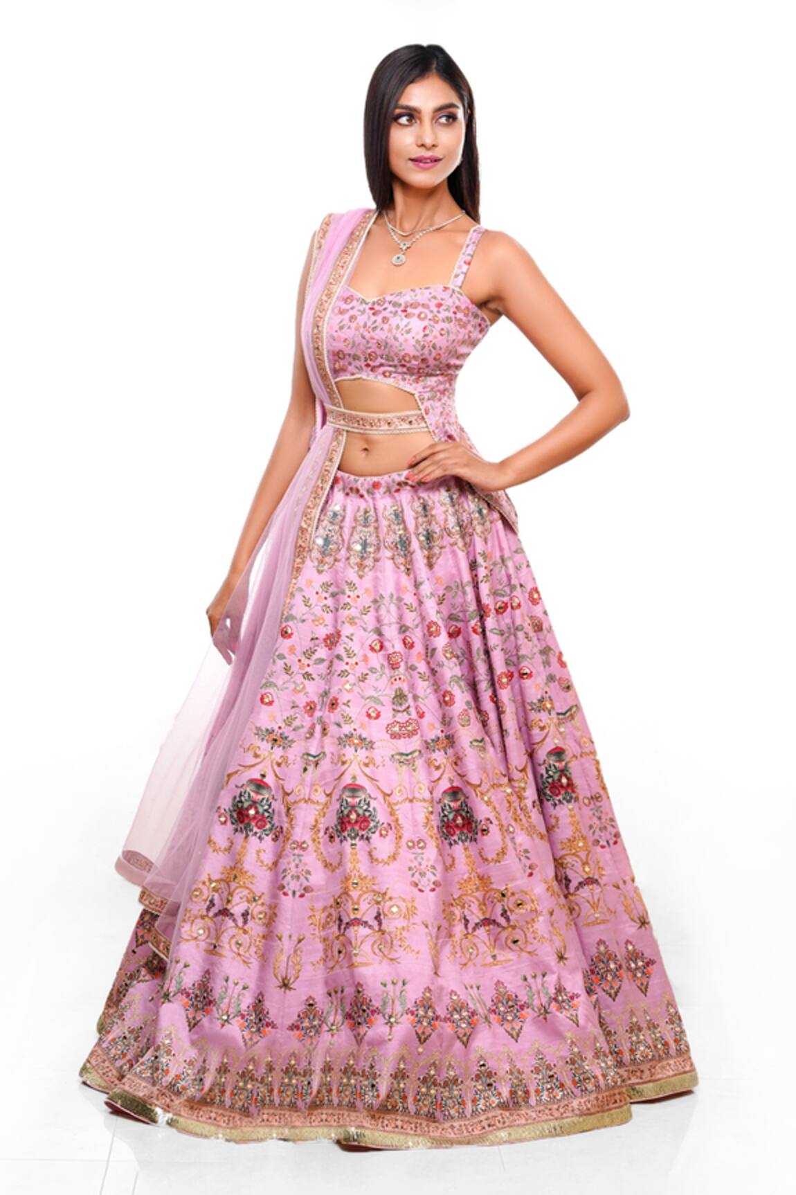 Archana Kochhar Flower Vine Print Lehenga Set With Belt