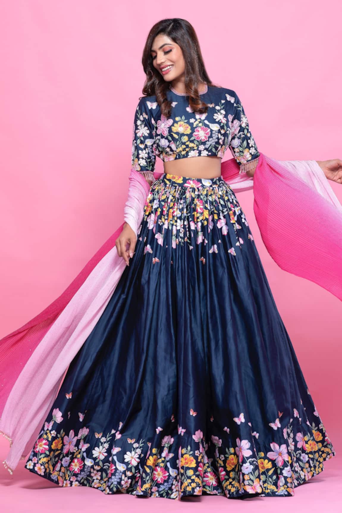 Label Priyanka Kar Floret Print Flared Lehenga Set 