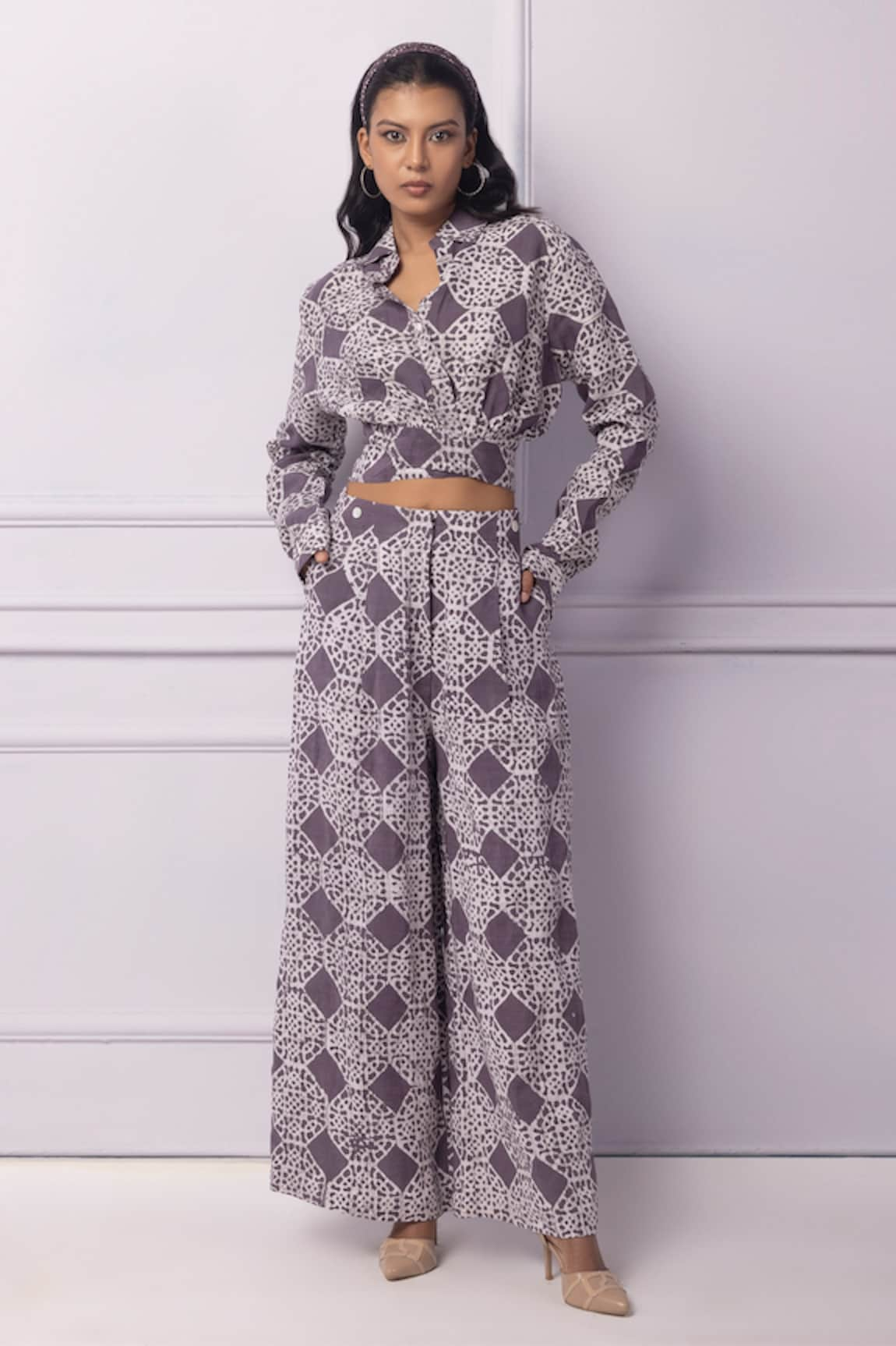 Ek Katha Cotton Linen Batik Print Wide Legged Pant