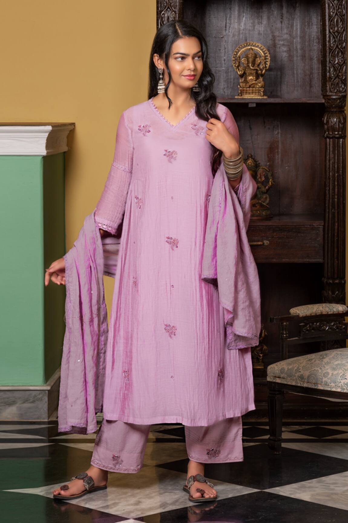 Yati Chanderi A-Line Kurta Set