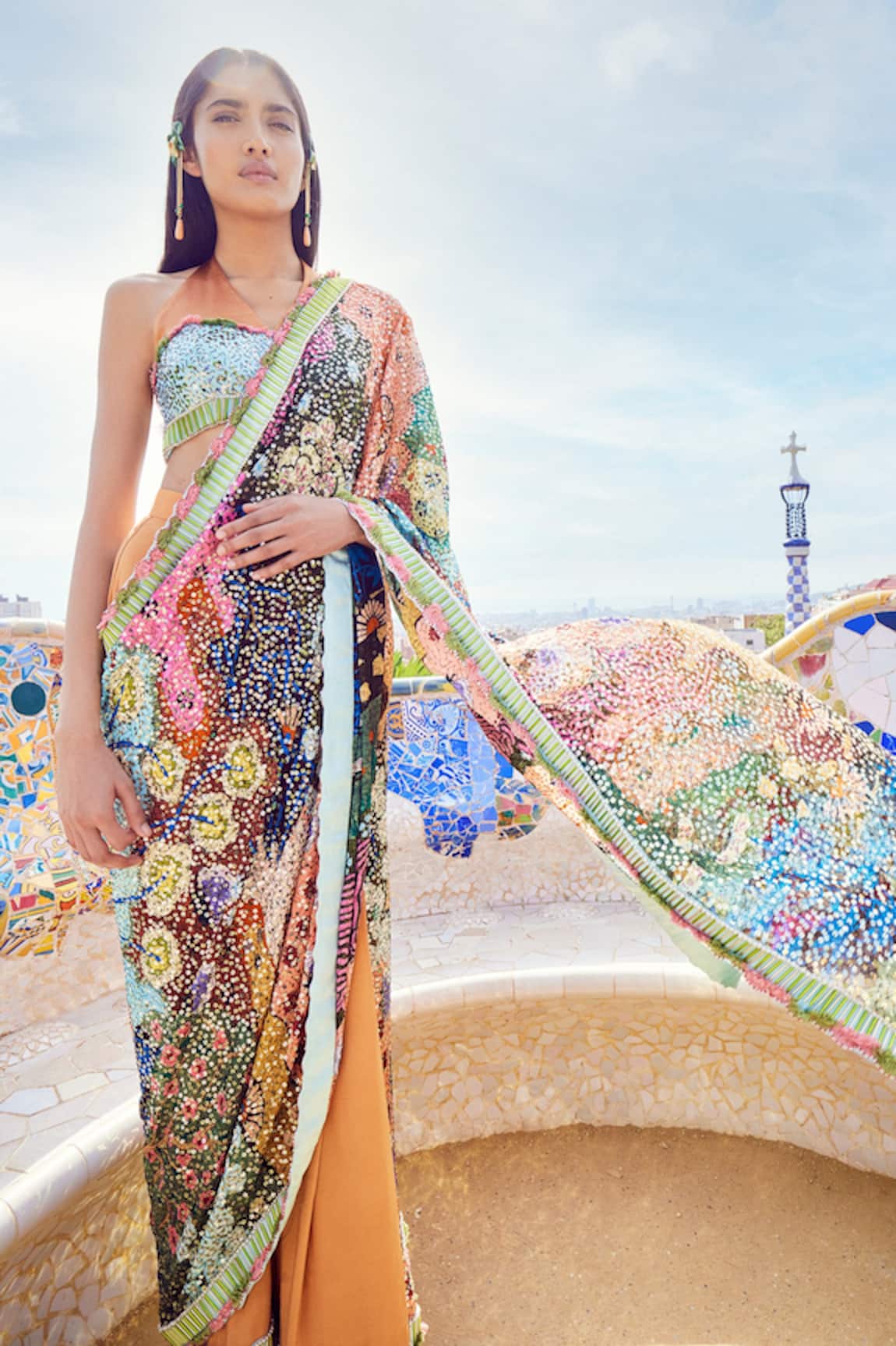 Aisha Rao Trencadis Pattern & Sequin Work Saree With Blouse 