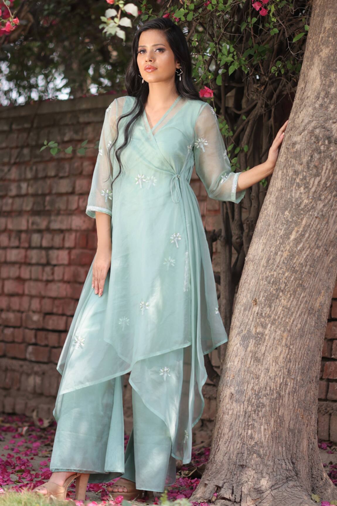 House Of Tushaom Embroidered Angrakha & Flared Pant Set