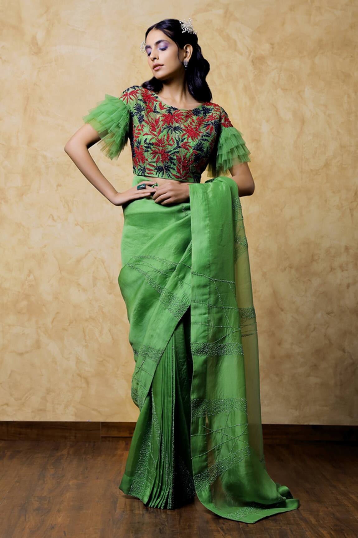 Shilpi Gupta Organza Embroidered Saree With Abstract Embroidered Blouse 