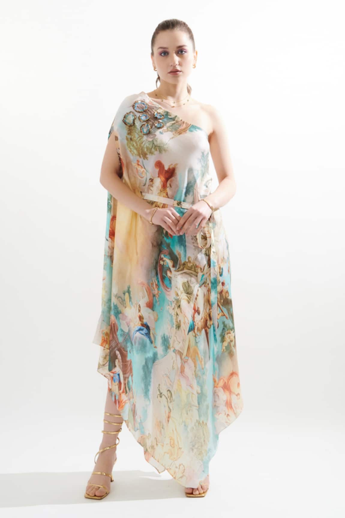 Cin Cin Anne Printed Kaftan Dress With Belt