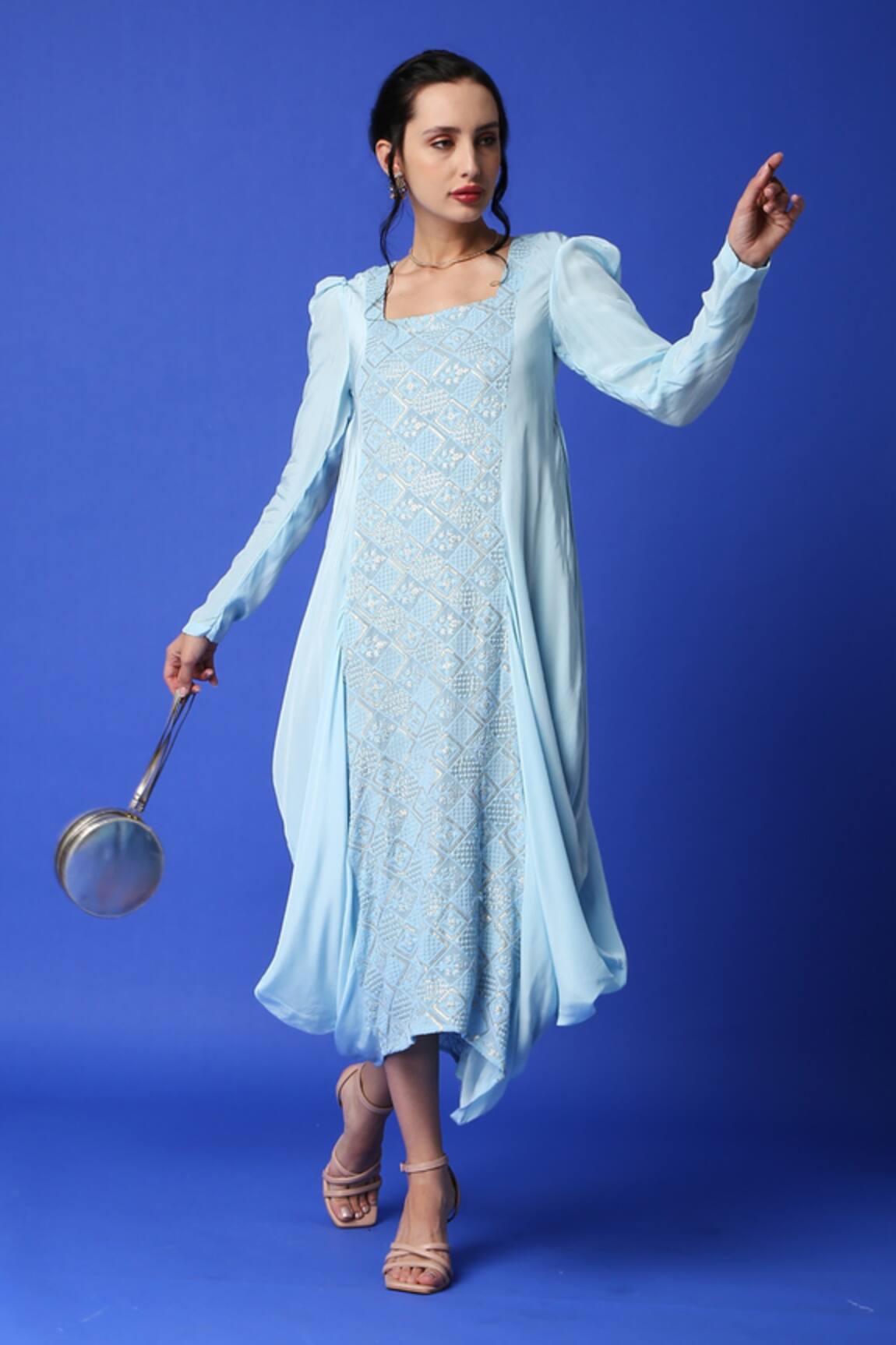 MONK & MEI BY SONIA ANAND Chikankari Embroidered Cowl Dress 