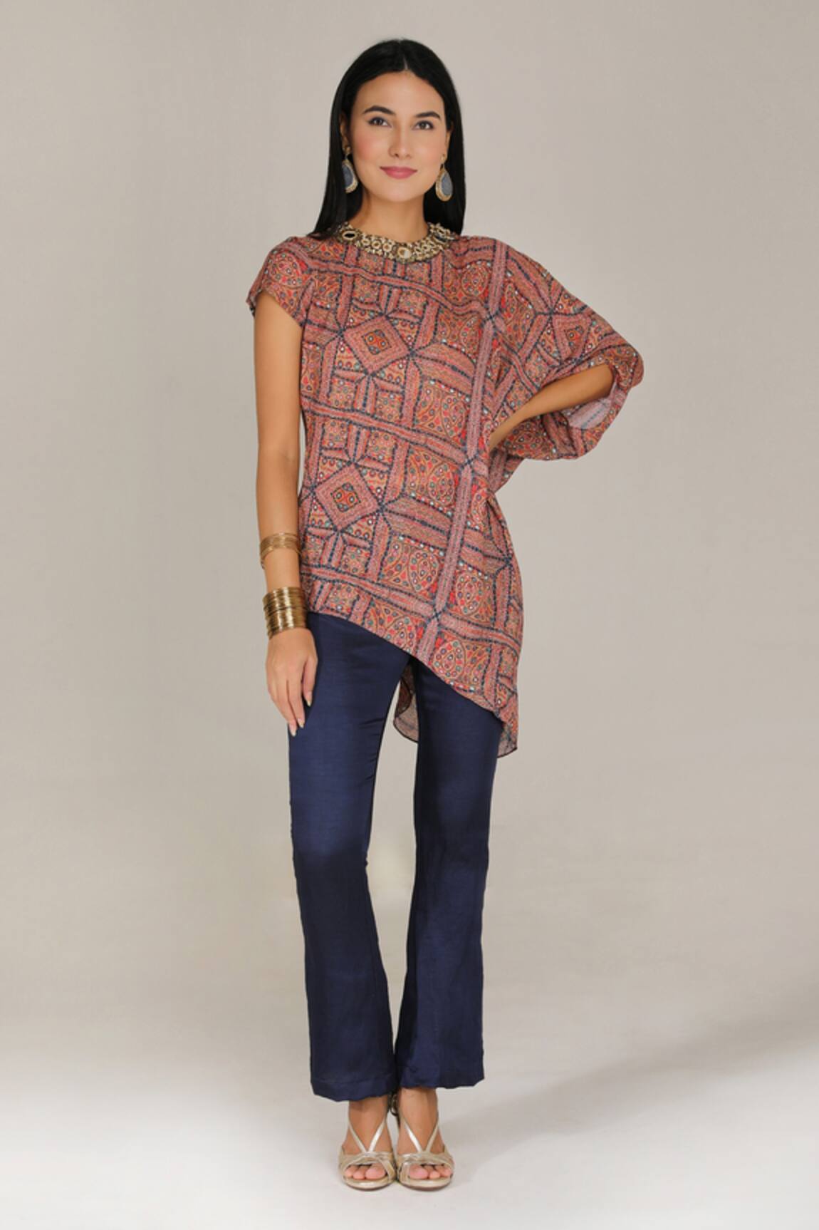 ANEEHKA Floral Print Draped Top & Pant Set
