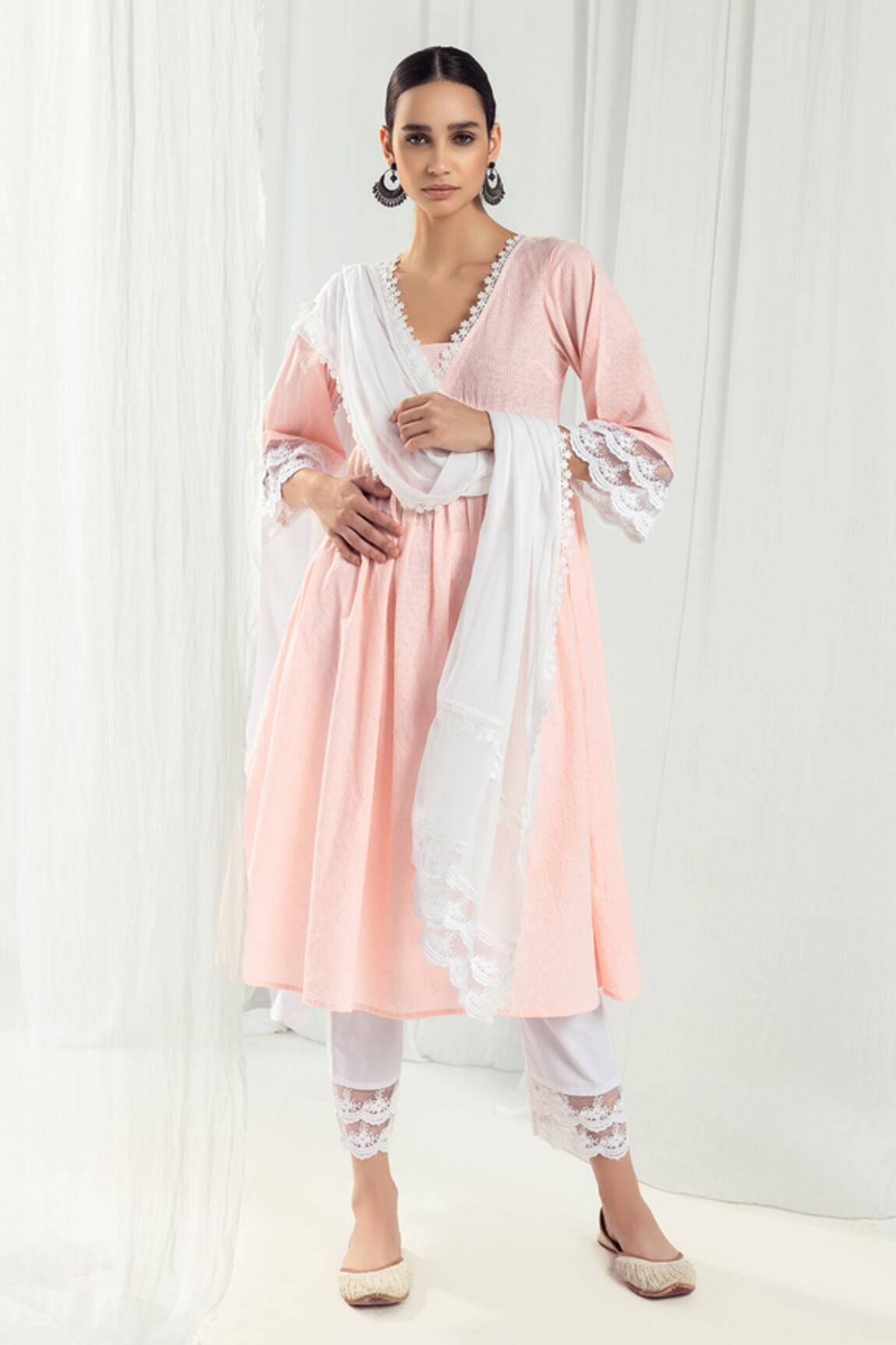 Roze Aura Neckline Embellished Anarkali Set