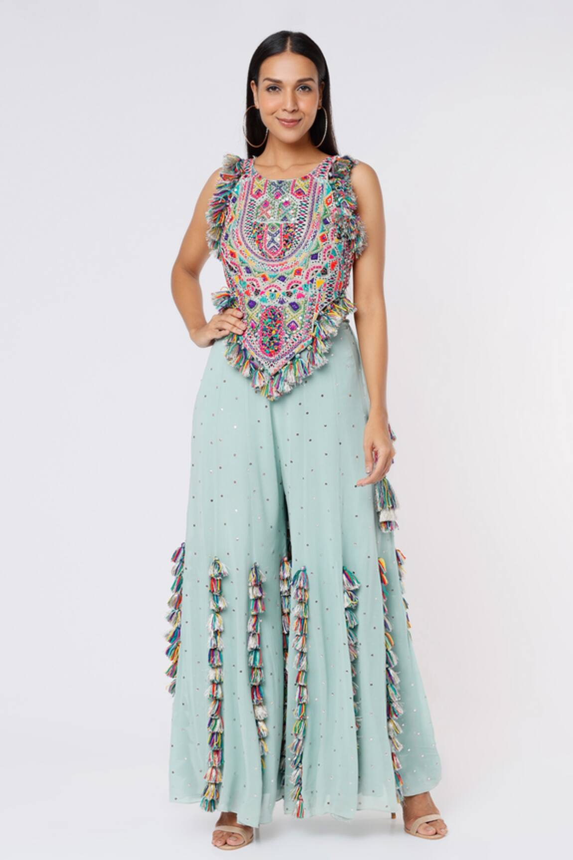 Payal Singhal Geometric Embroidered Choli & Sharara Set