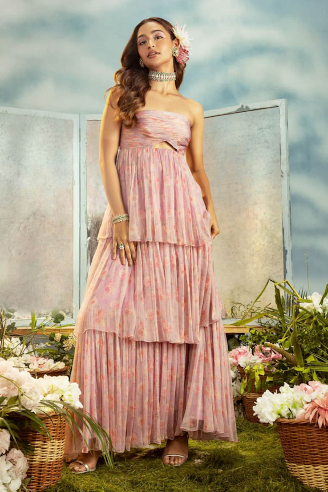 Pleats by Kaksha and Dimple Tube Tiered Gown