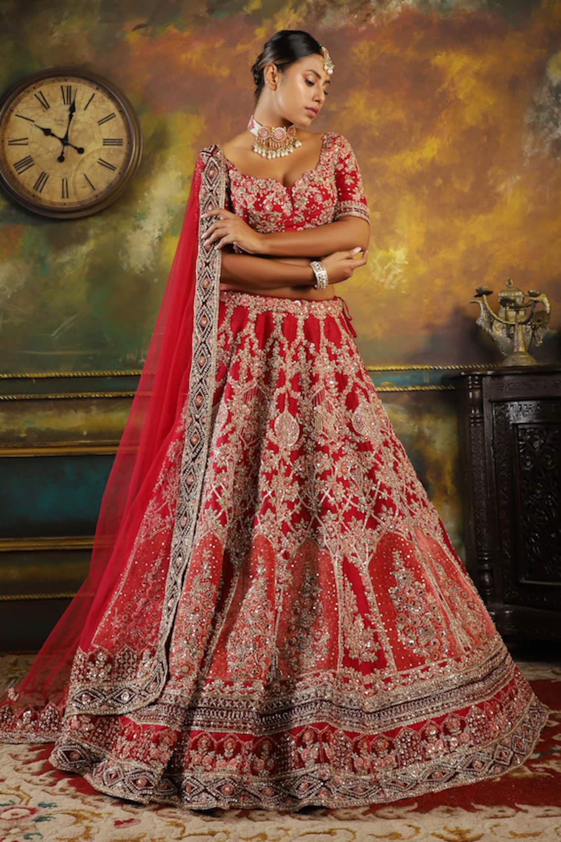 Pallavi Poddar Shaan Zardozi Embroidered Bridal Lehenga Set 