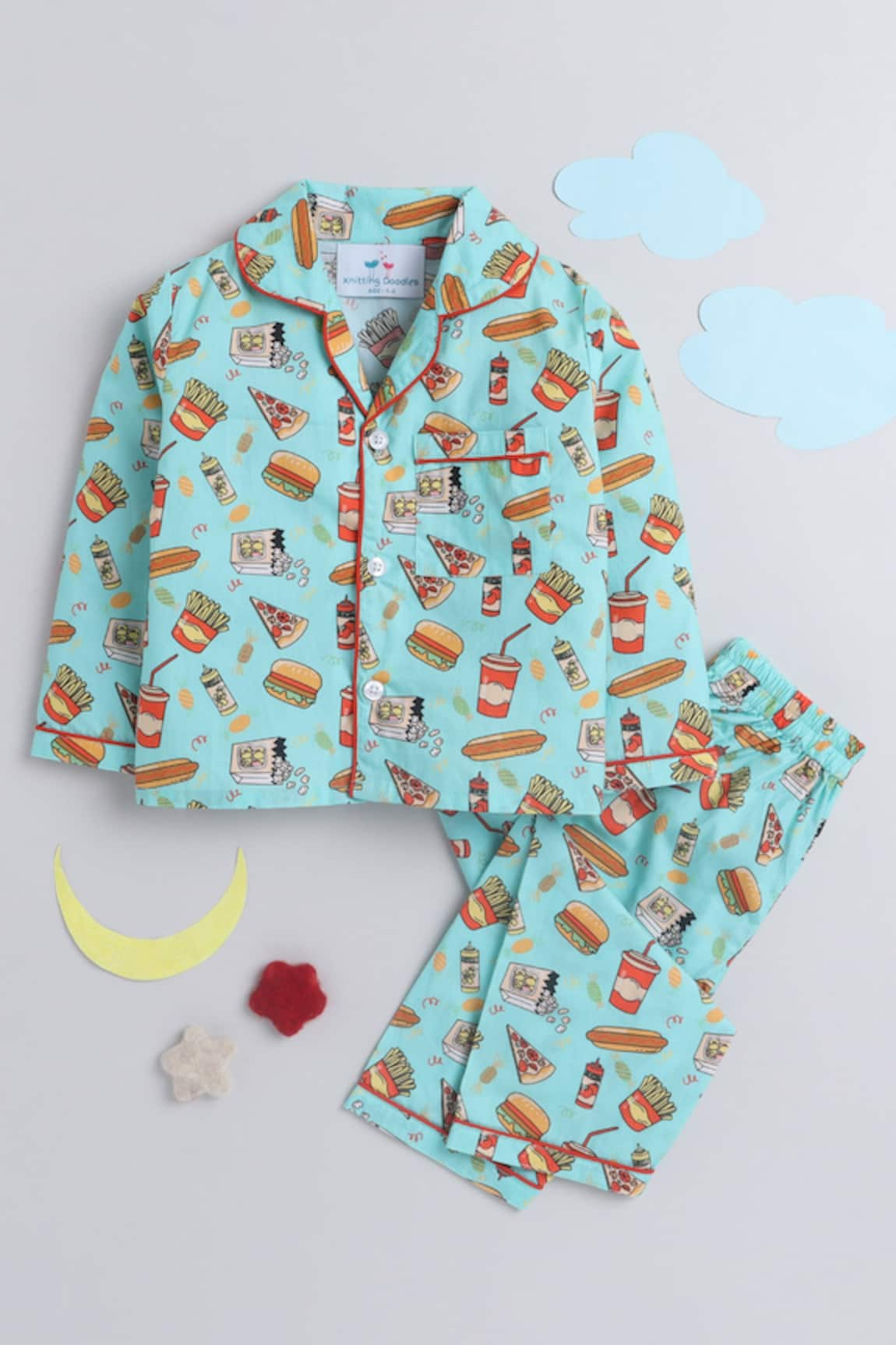 Knitting Doodles Junk Food Print Night Suit Set