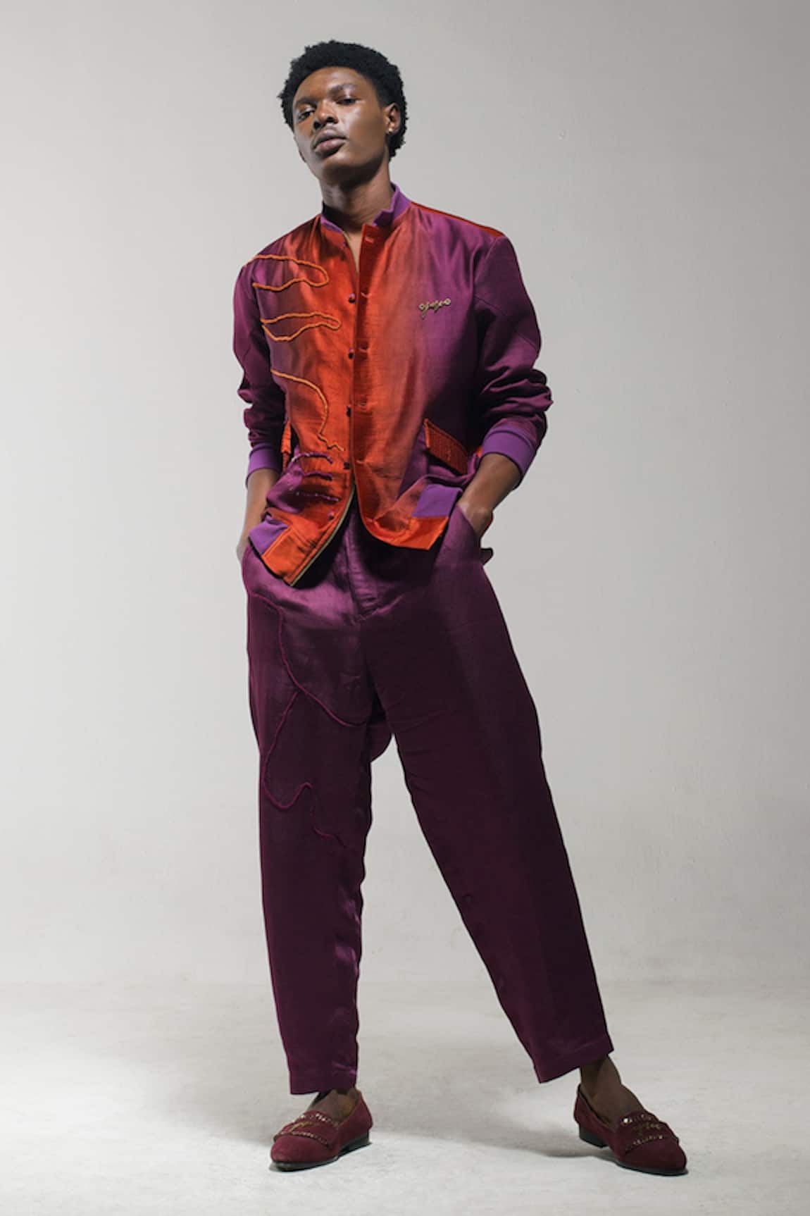 Jatin Malik Linen Silk Bomber Jacket & Trouser Set