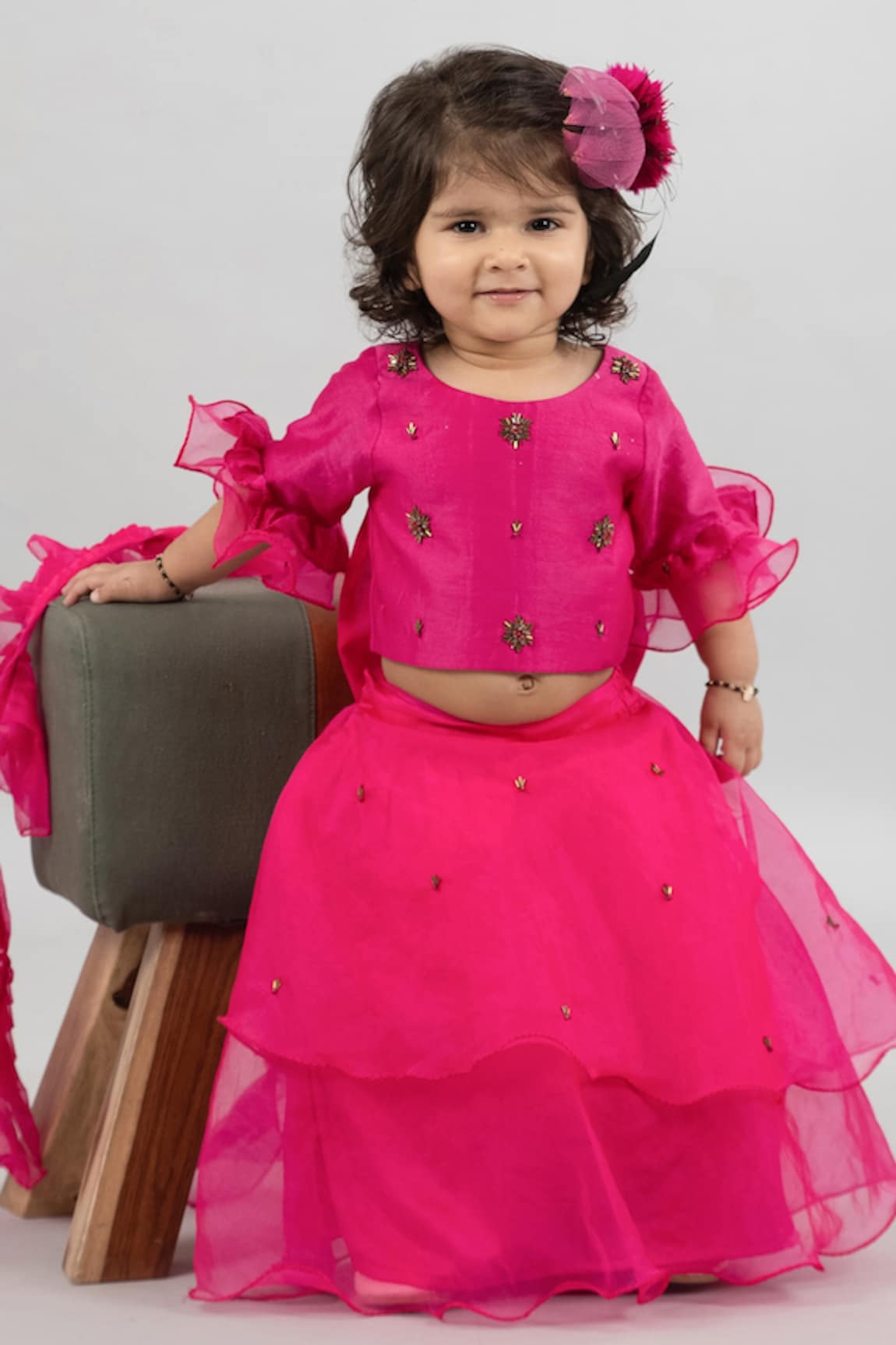 Darleen Kids Couture Phooljhadi Embroidered Crop Top Lehenga Set