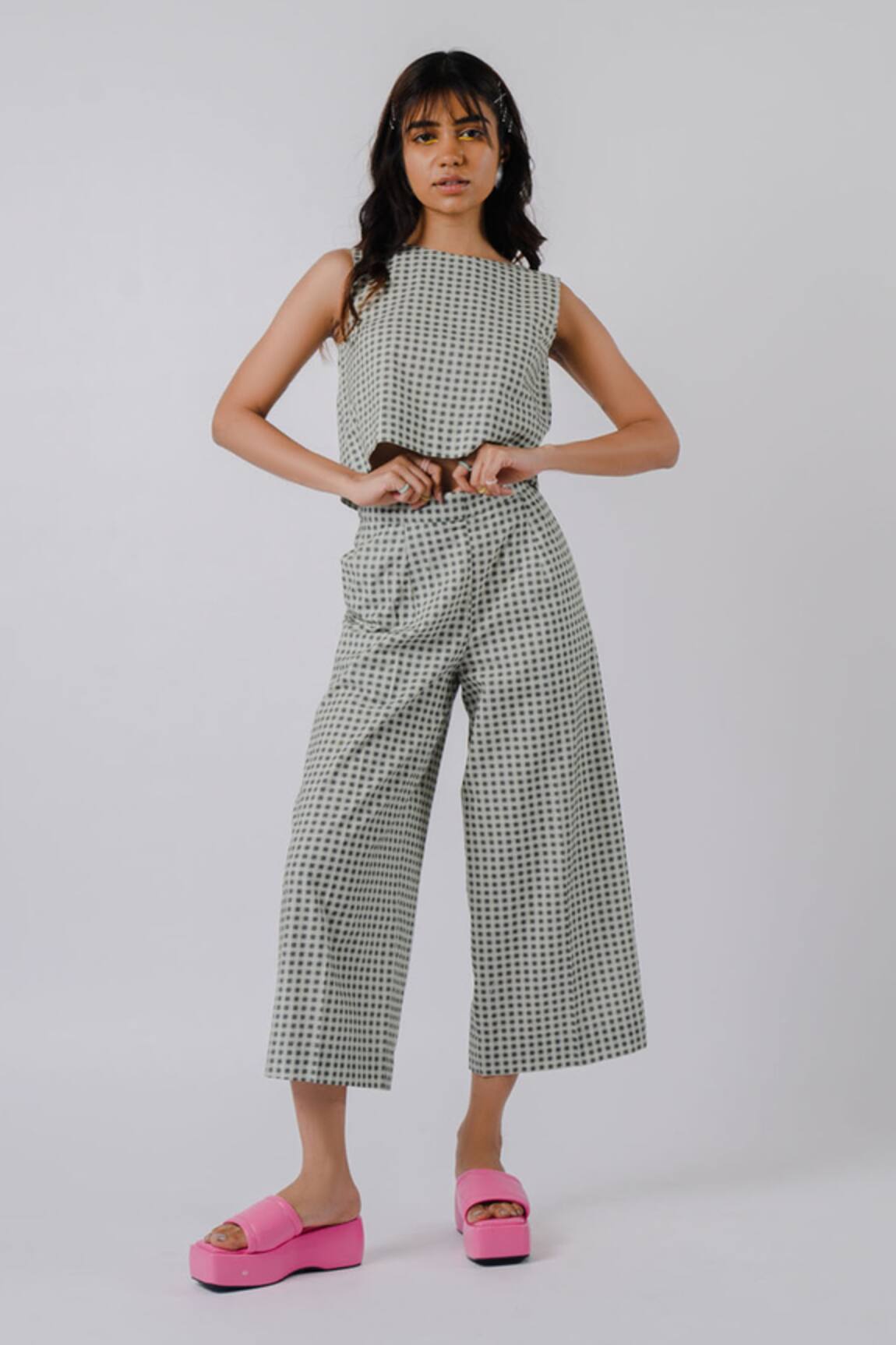 Tussah By Siddhi Shah Checkered Pattern Crop Top With Pant