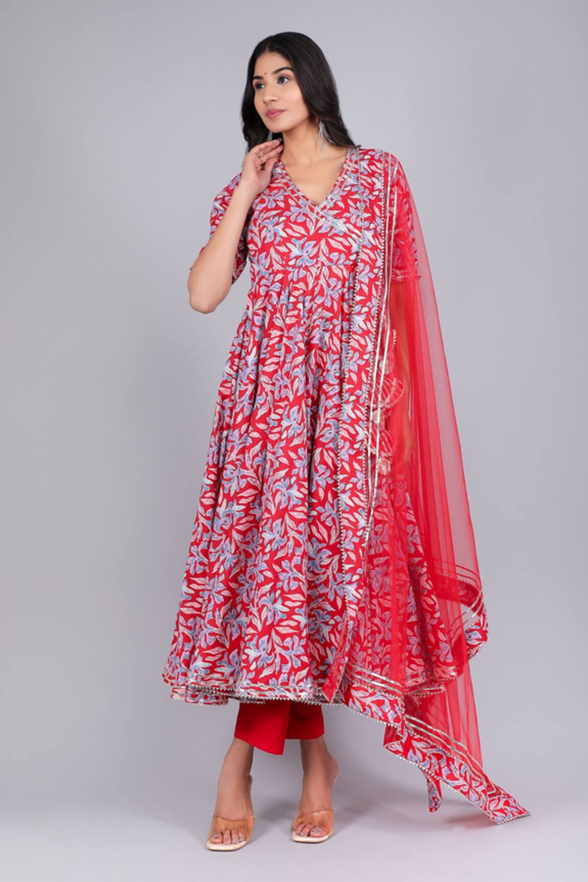 Pomcha Jaipur Floral Pattern Angrakha Pant Set 