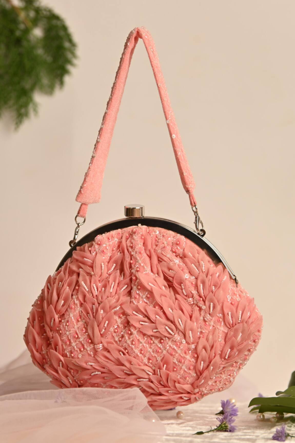 Ara Studio 3D Leaves Embellished Soft Pouch