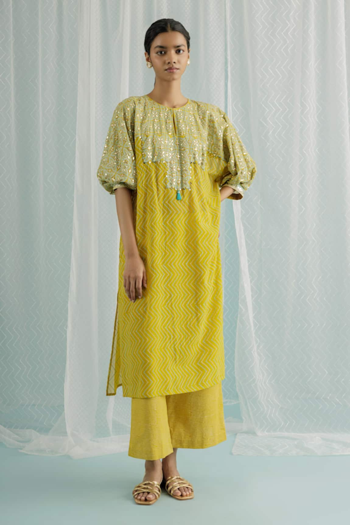 Surbhi Gupta Choga Chevron Print Kurta & Trouser Set