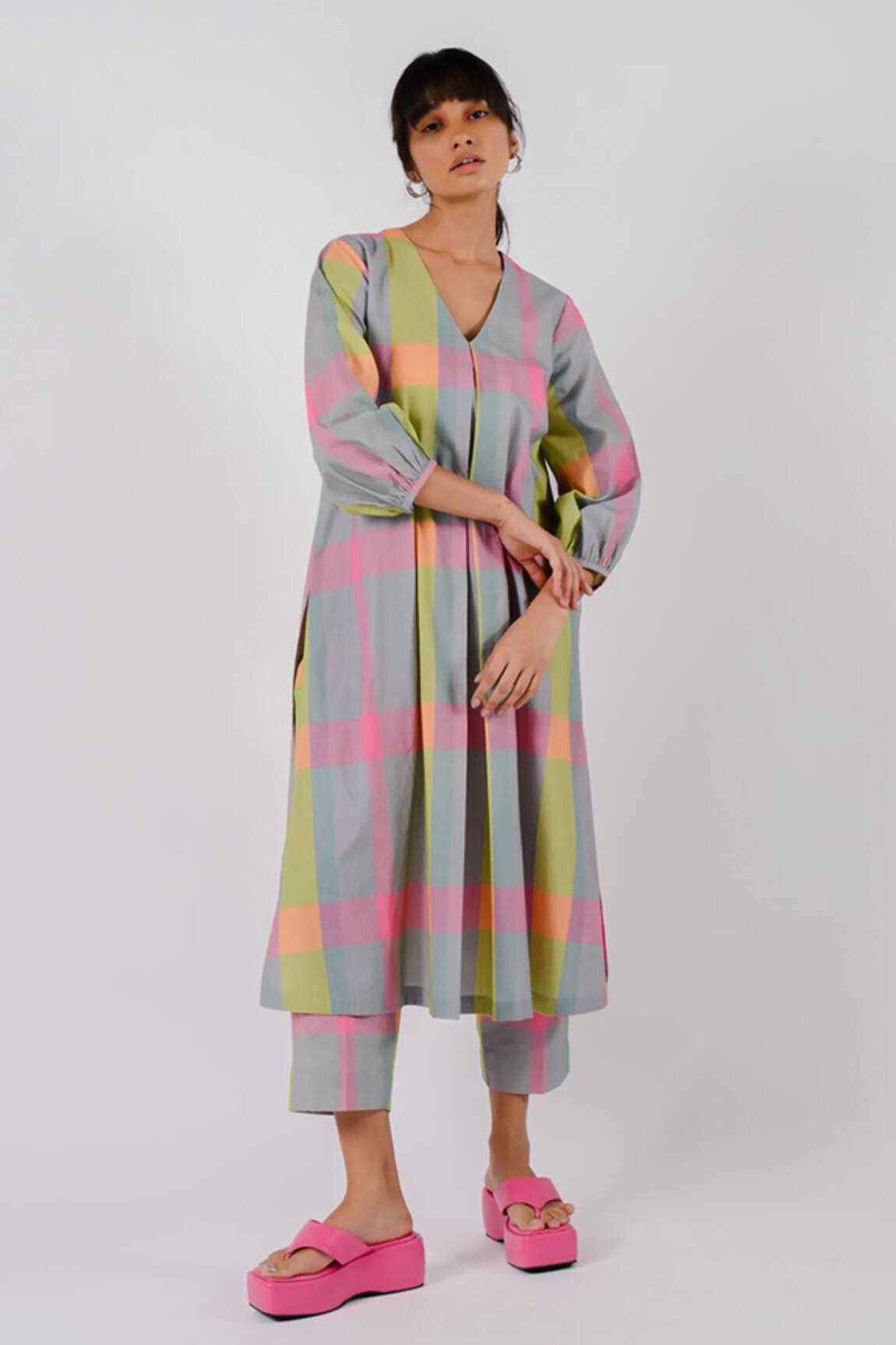 Tussah By Siddhi Shah Box Pleat Checkered Kurta With Pant