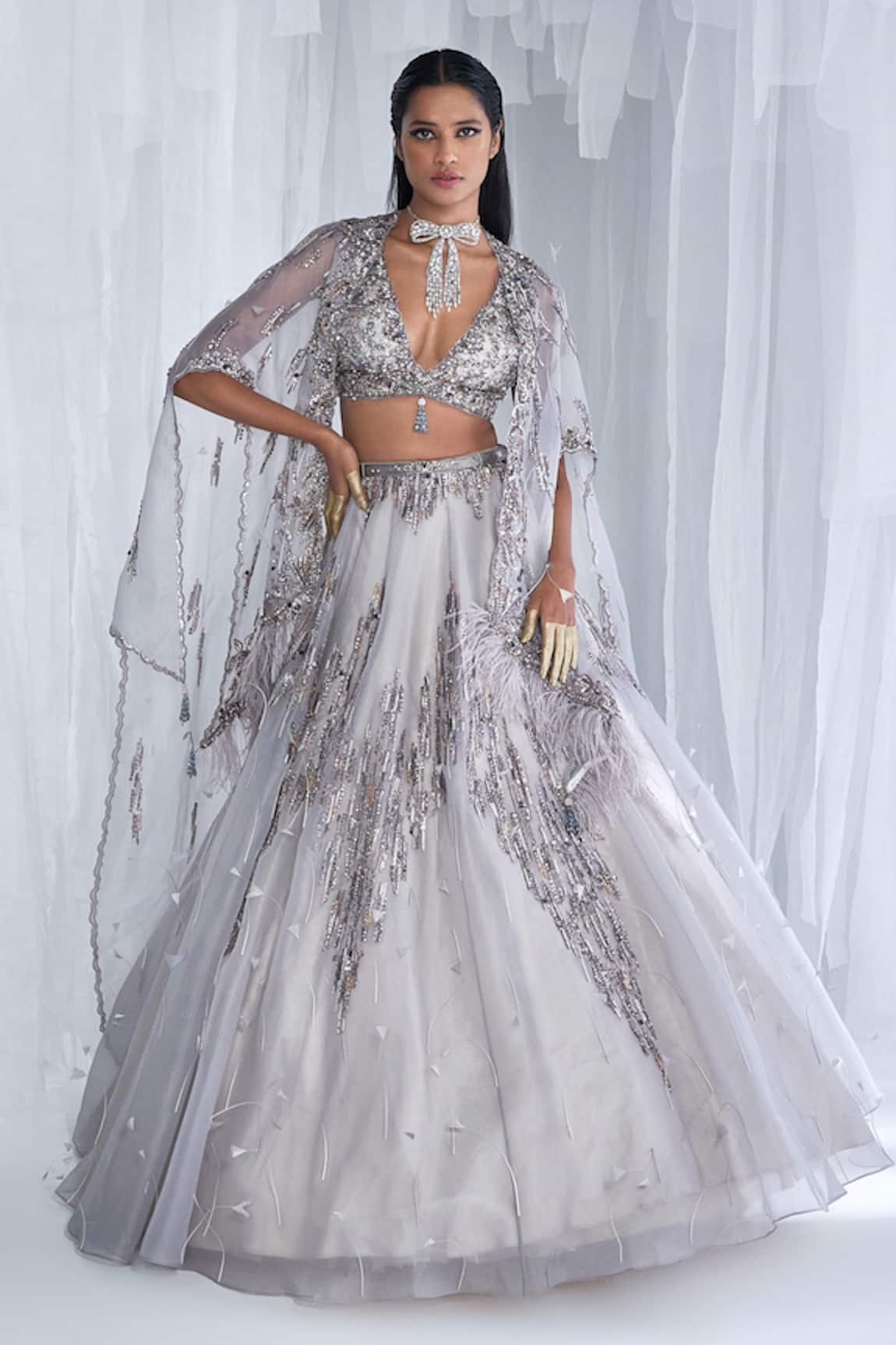 Dolly J Elaheh Bridal Sequin Embellished Lehenga & Cape Set