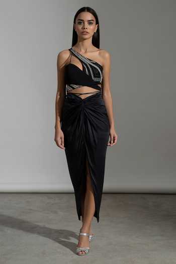 Amrta By Guneet Kondal Asymmetric Sequin Embellished Top & Skirt Set 
