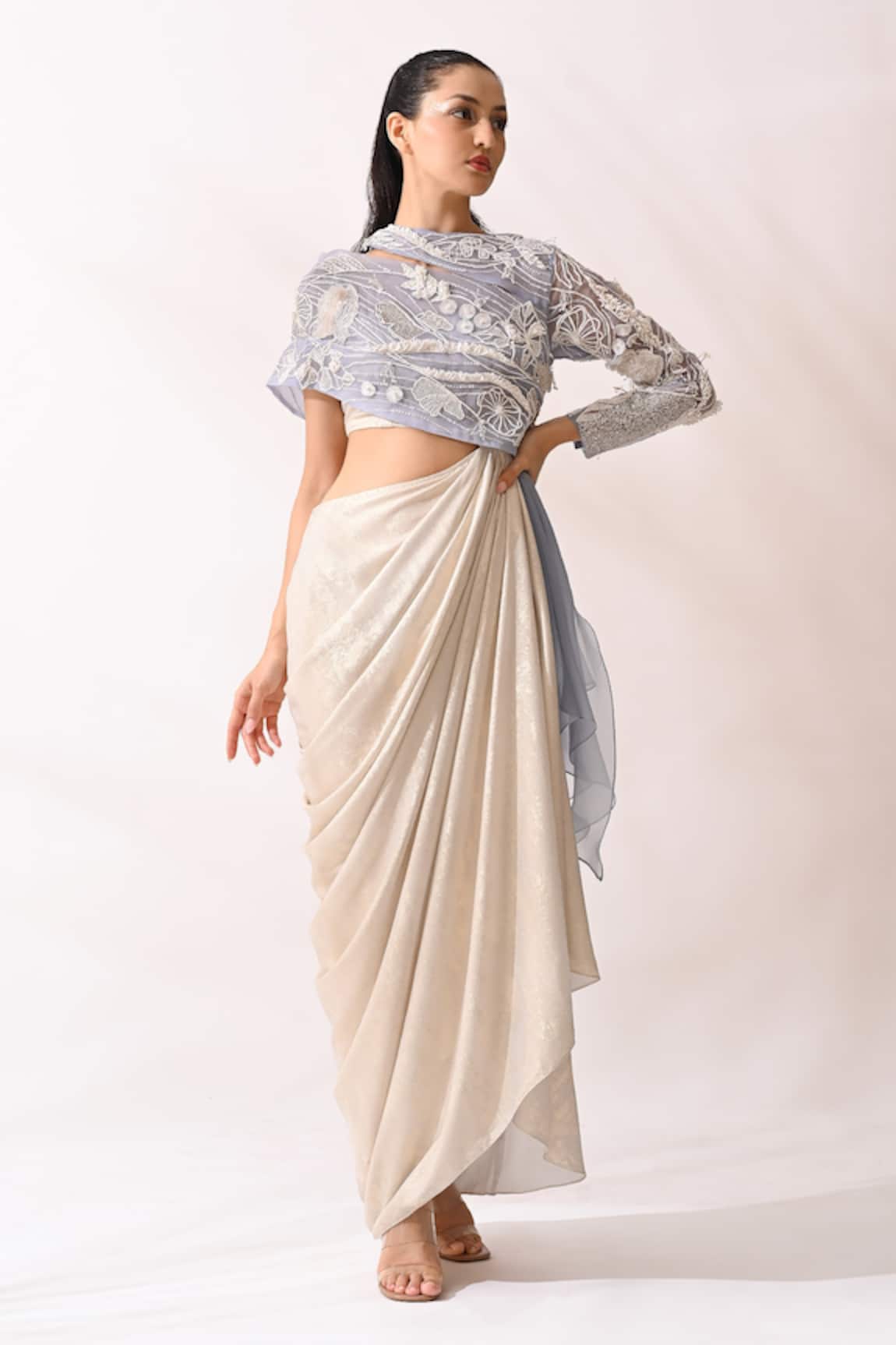 PIRI INDIA Hand Embroidered & Draped Cowl Gown