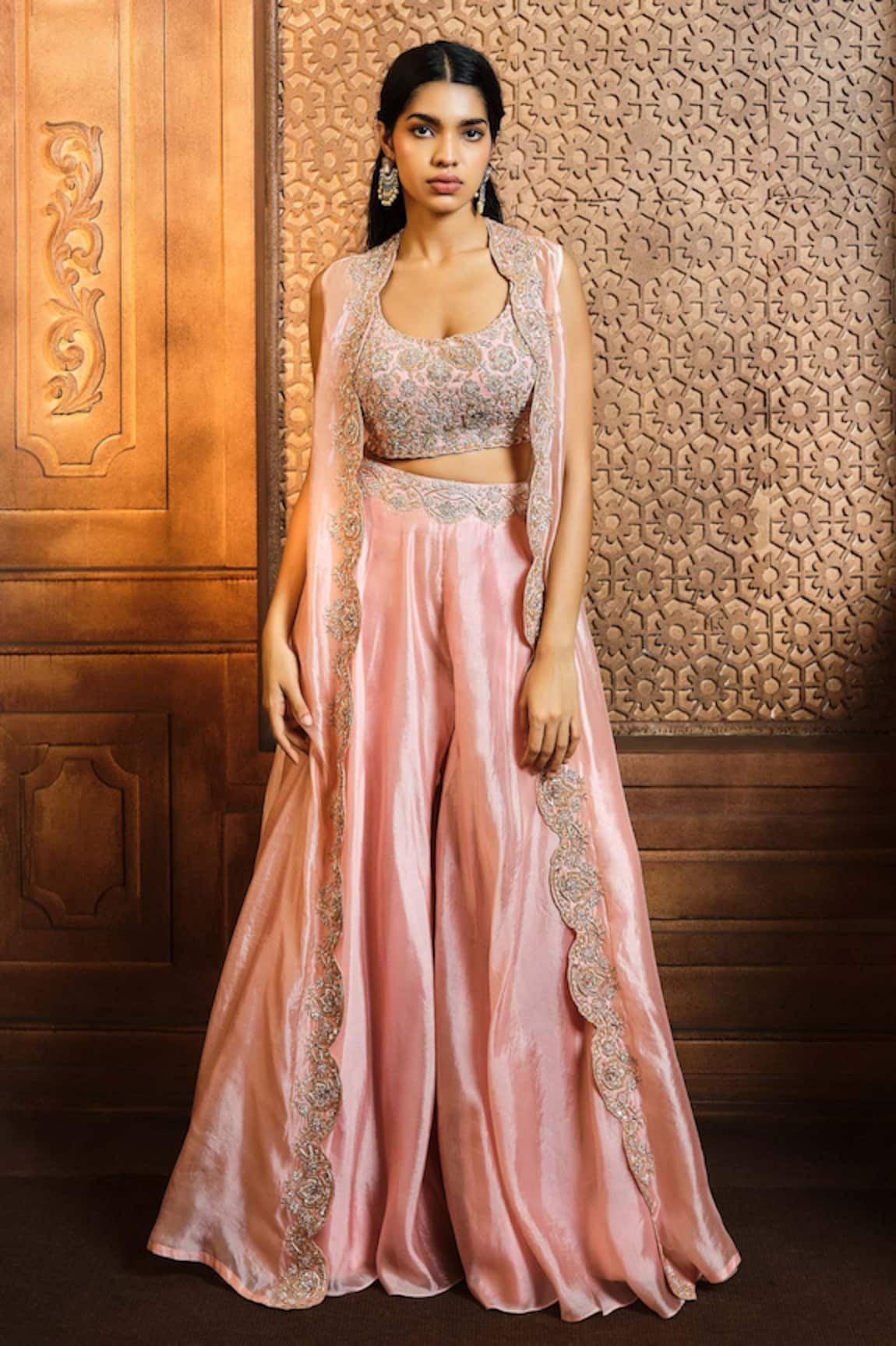 Aneesh Agarwaal Placket Embroidered Cape Sharara Set