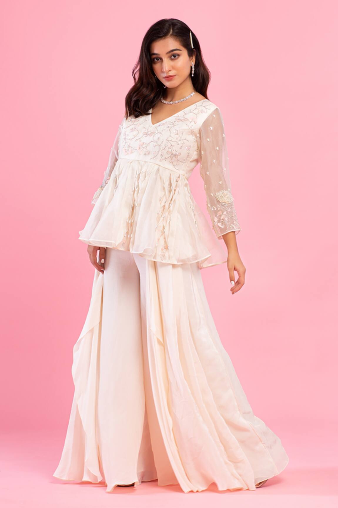 PIRI INDIA Hand Embroidered Peplum & Palazzo Set 