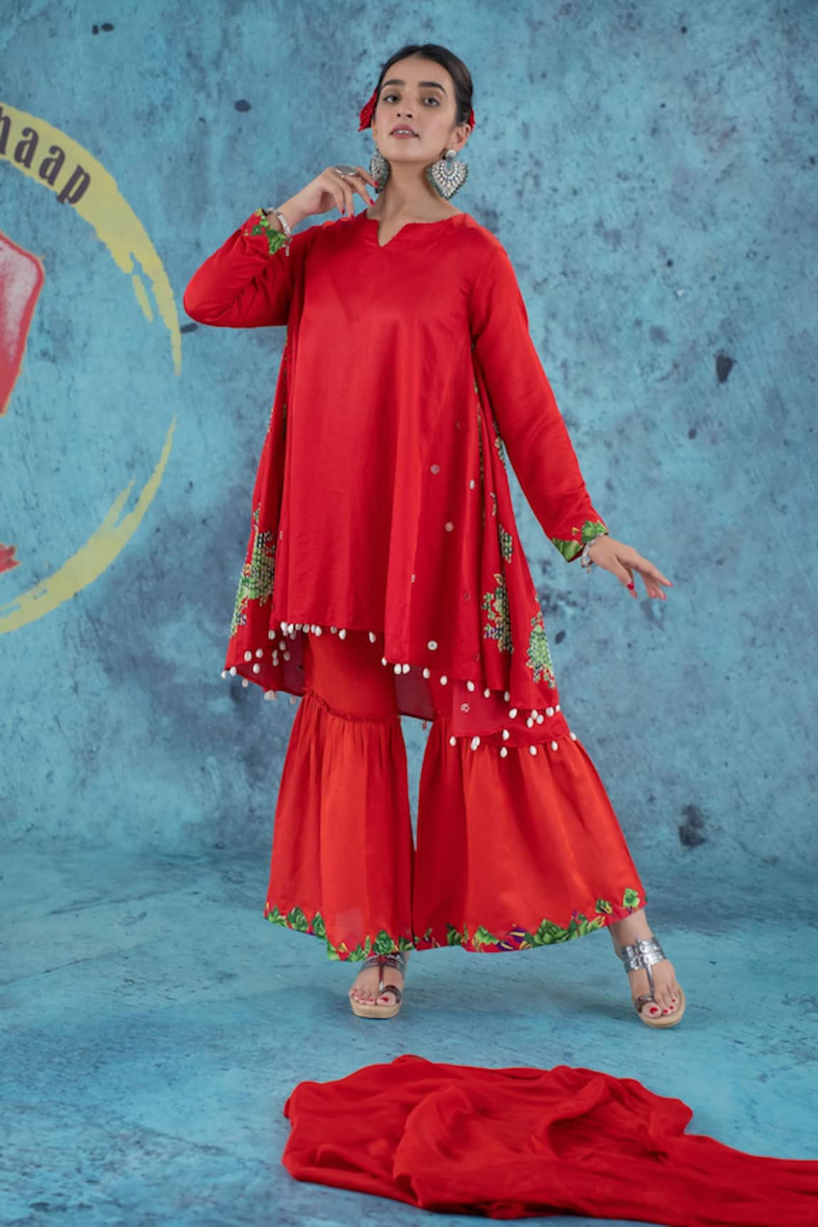 Kacha Tanka Asymmetric Kurta Sharara Set