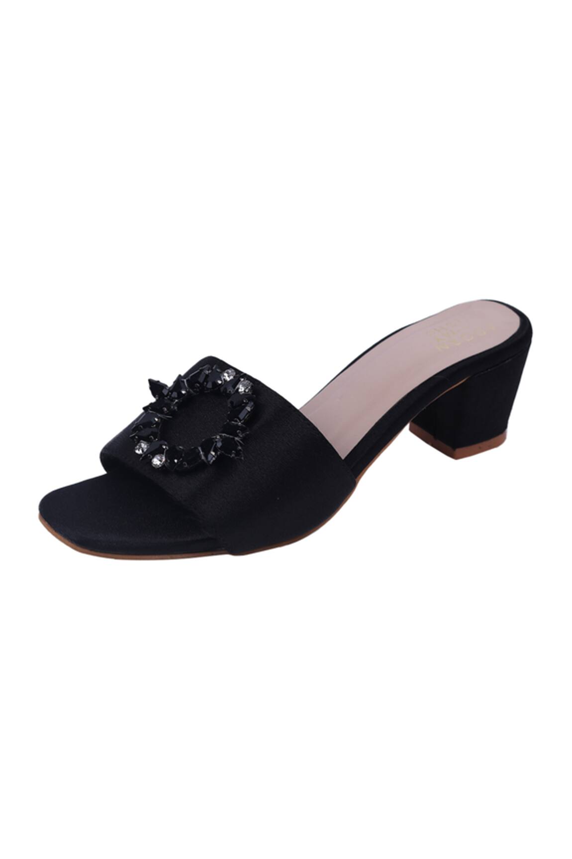 Adorn My Wish Embellished Black Block Heels 