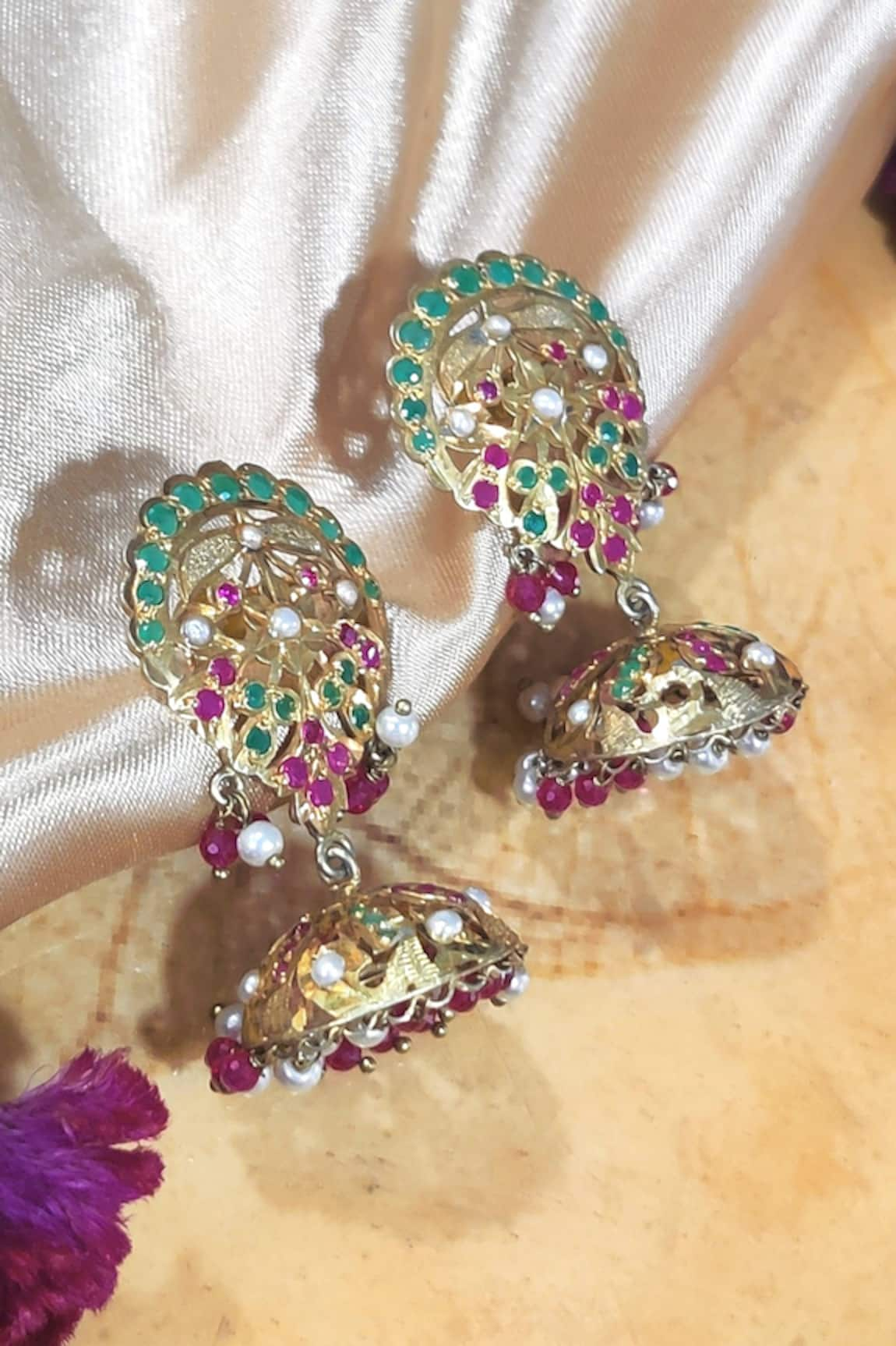 Devanshi Renu Jewels Cutwork Embellished Jhumkas