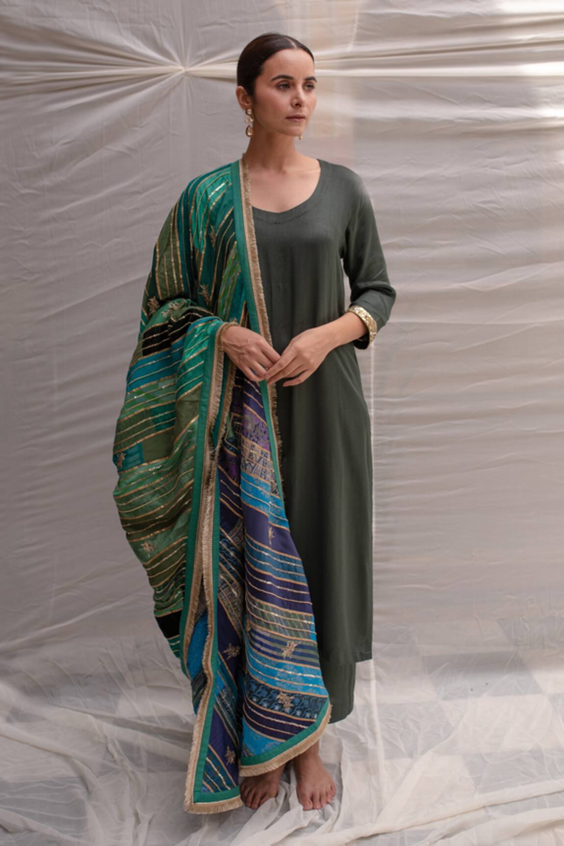 Priyanka Raajiv Meenakshi Stripe Embroidered Dupatta 