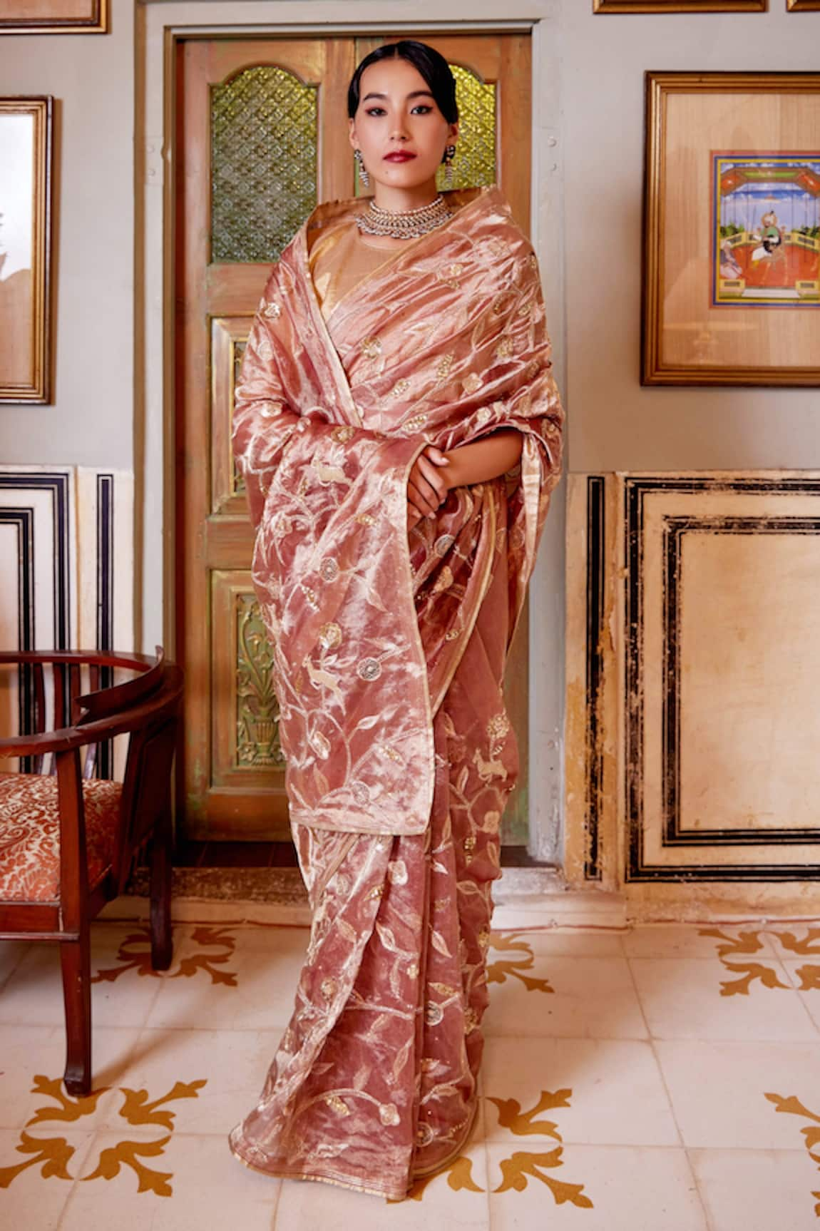 Atelier Shikaarbagh Deer Jaal Embroidered Saree