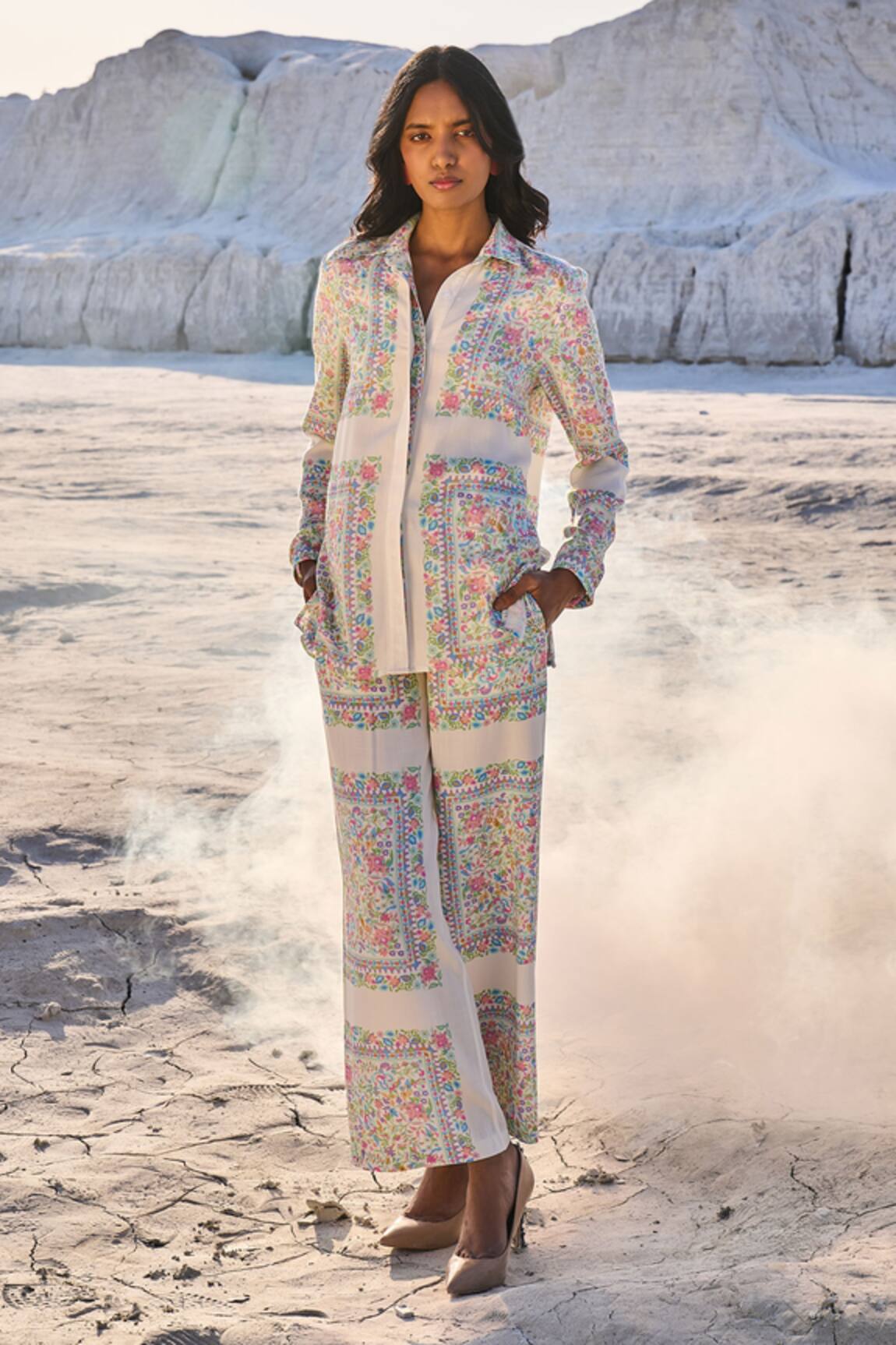 Dash And Dot Shawl Flower Vine Print Shirt & Pant Set