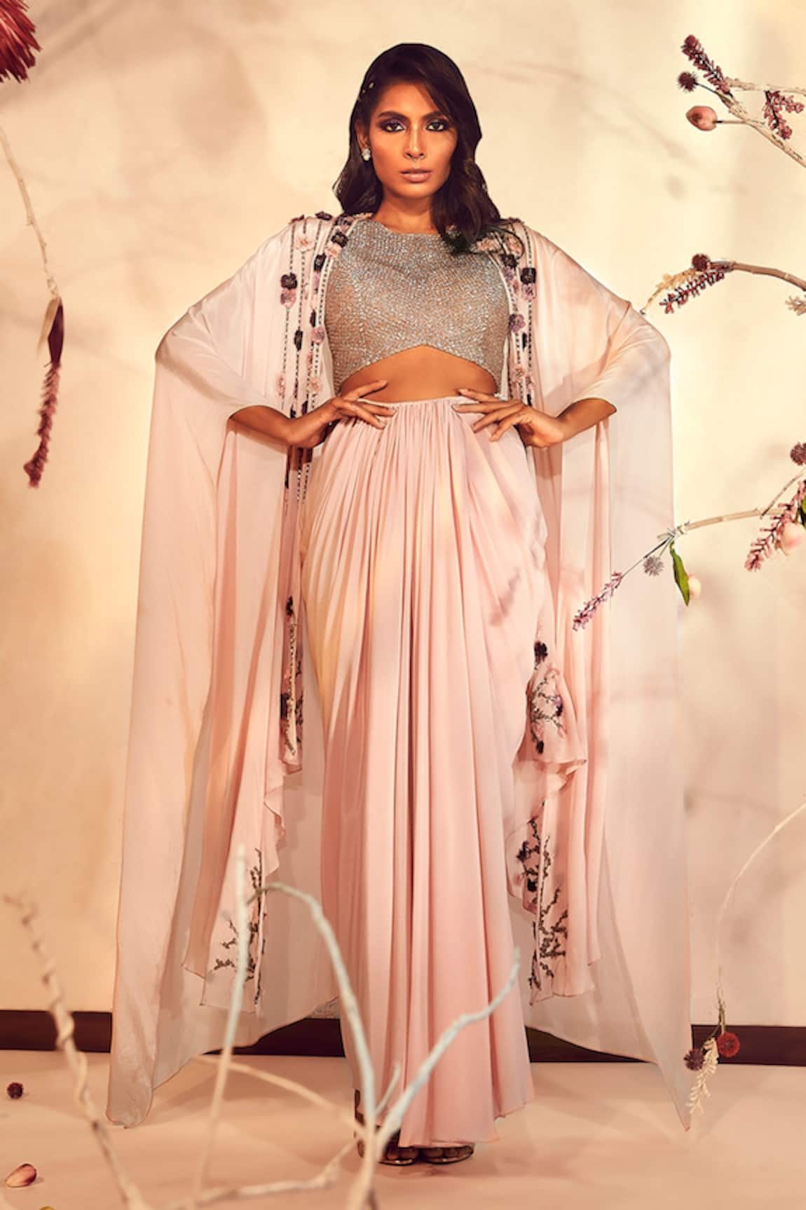 Babita Malkani Embroidered Cape & Dhoti Skirt Set