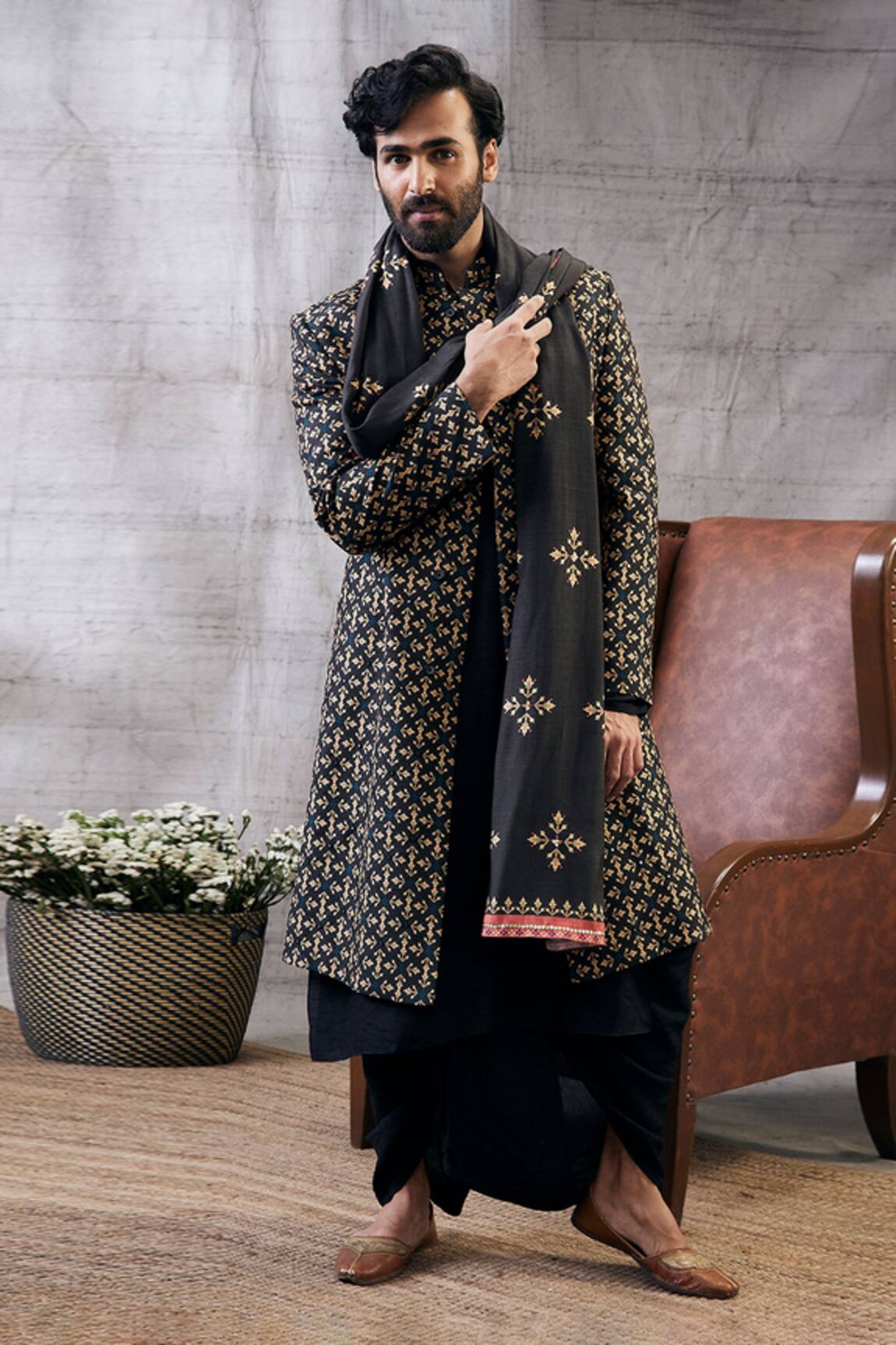 Soup by Sougat Paul Zahra Geometric Print Longline Jacket & Kurta Set 