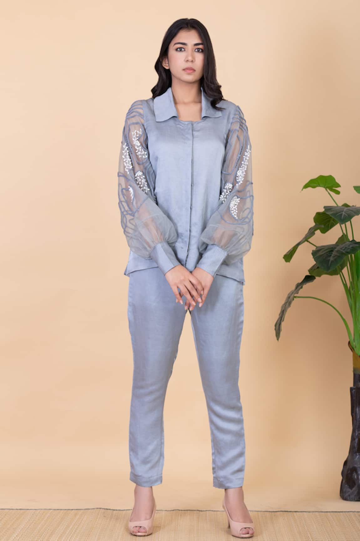 Chambray & CO. Iza Embroidered Shirt & Pant Set