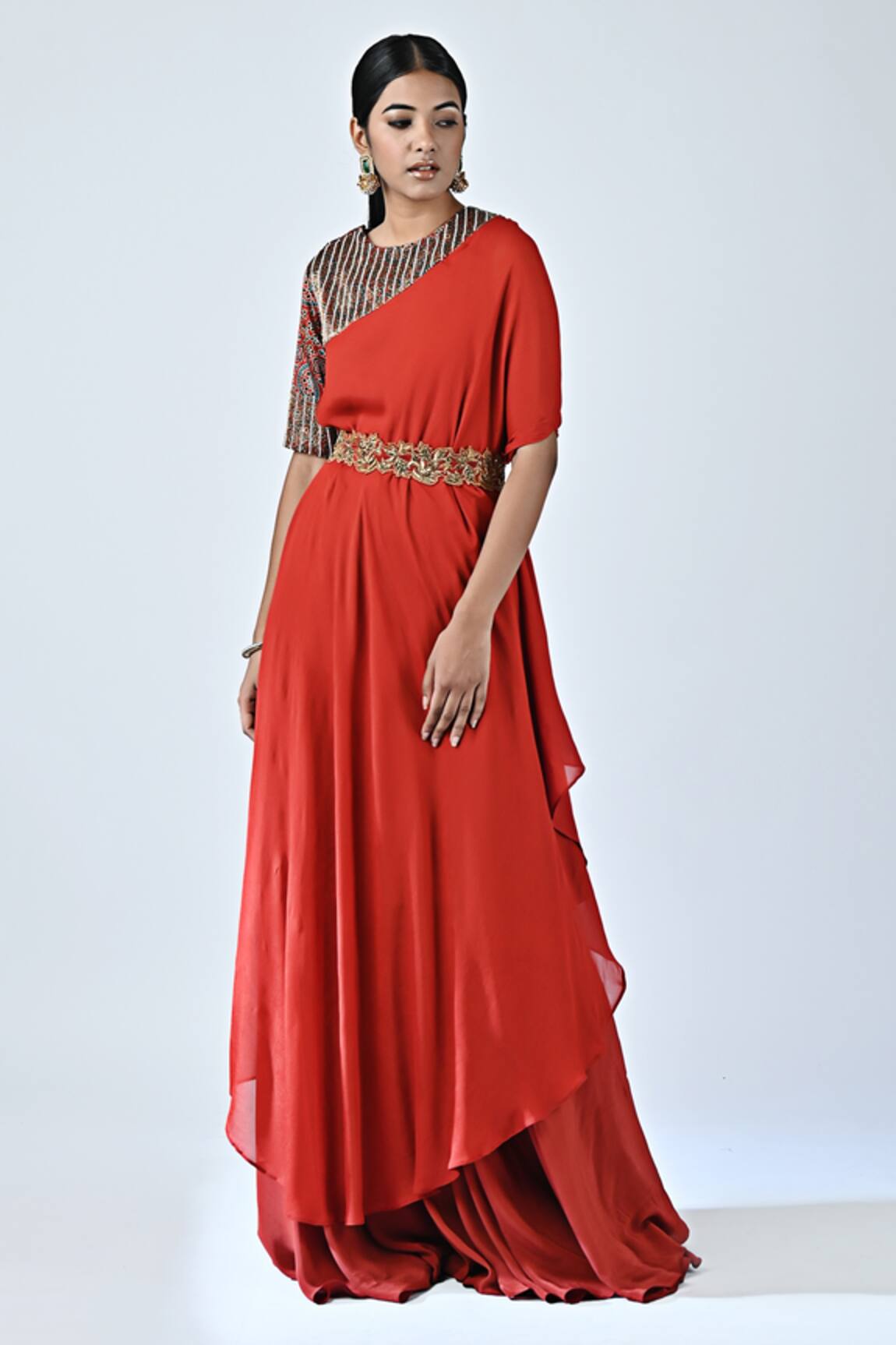 Sejal Kamdar Asymmetric Kaftan Flared Pant Set 