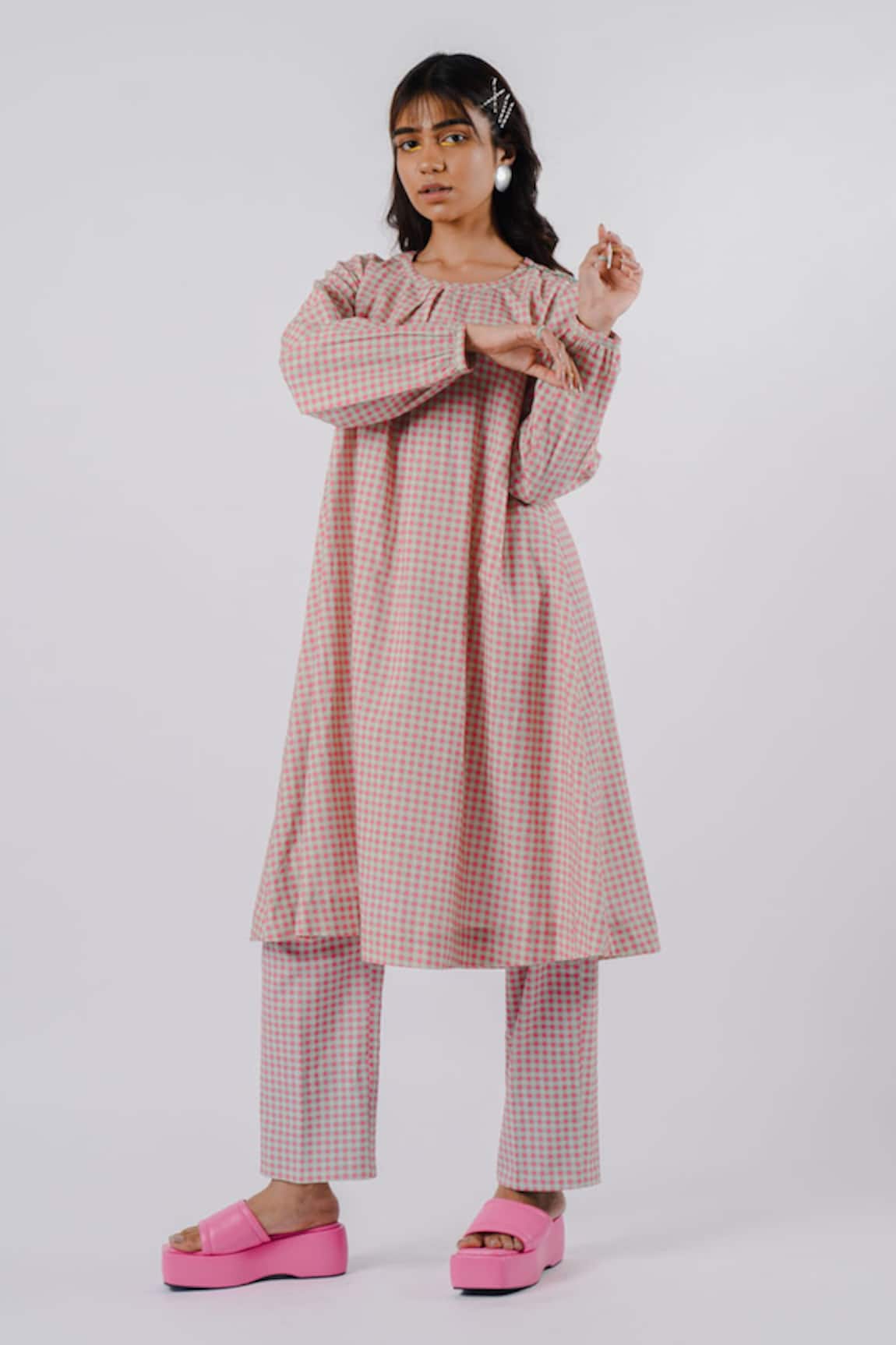 Tussah By Siddhi Shah Checkered Pattern Flared Kurta With Pant