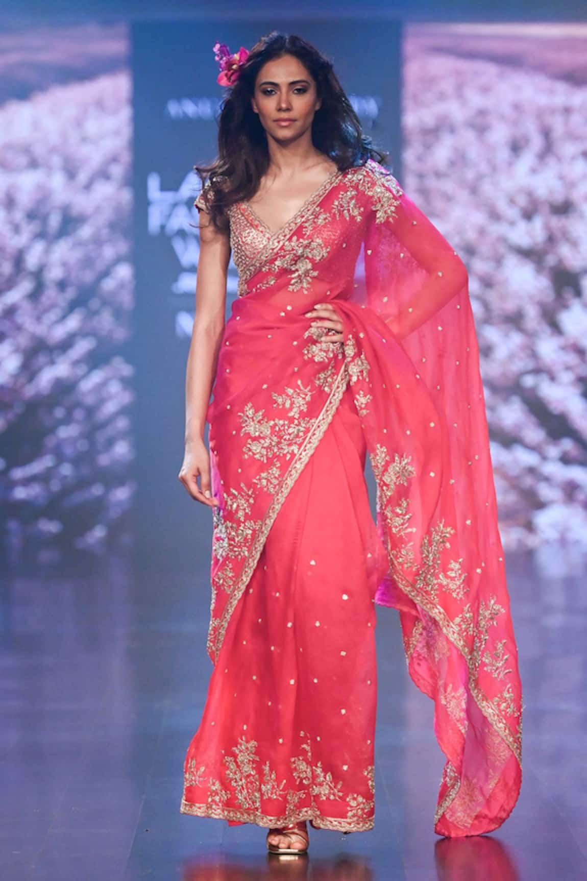 Anushree Reddy Inayat Border Embroidered Saree With Unstitched Blouse
